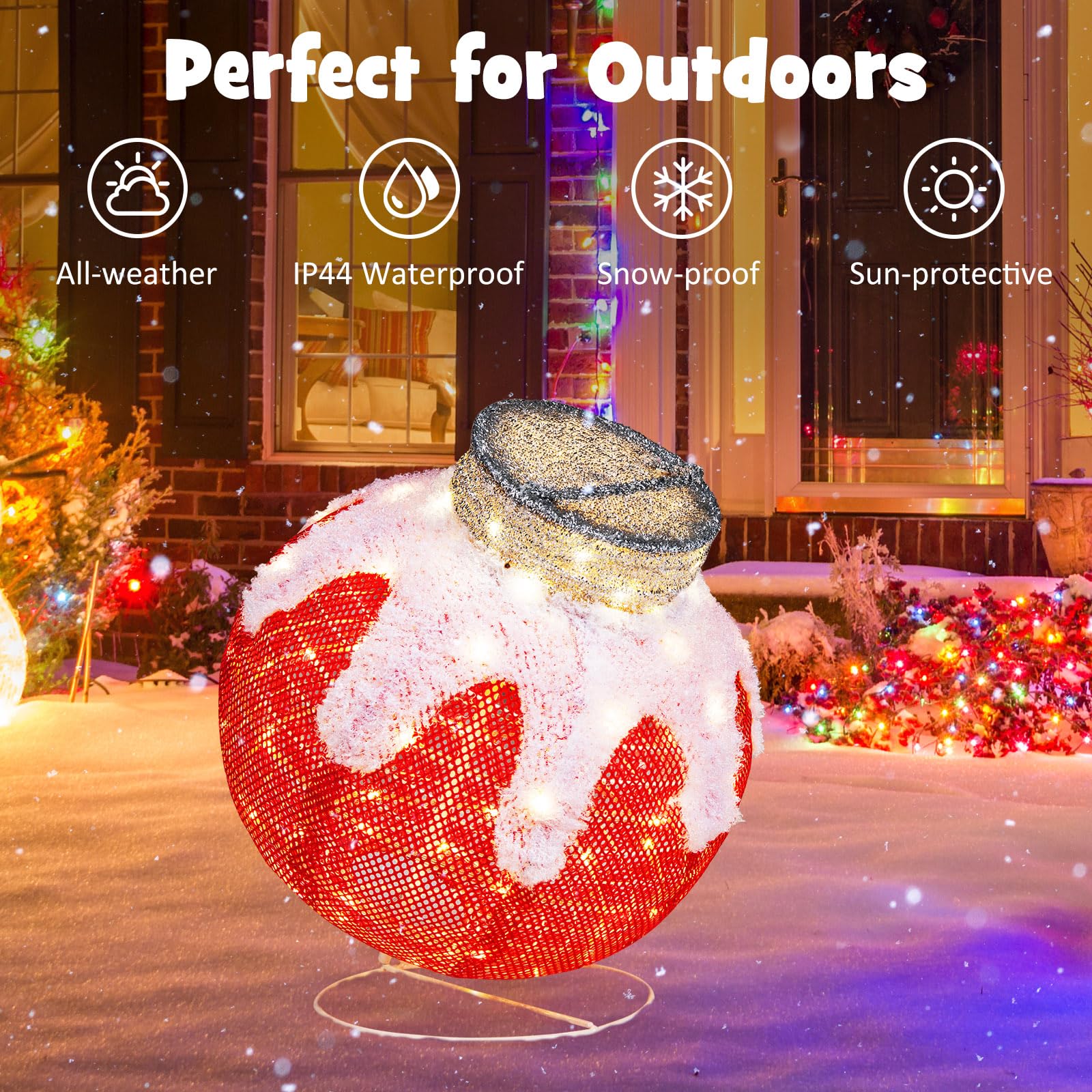 Goplus Indoor Outdoor Christmas Decoration, Pop-Up Christmas Ball Ornament with 80 LED Lights and Timer, - Image 5