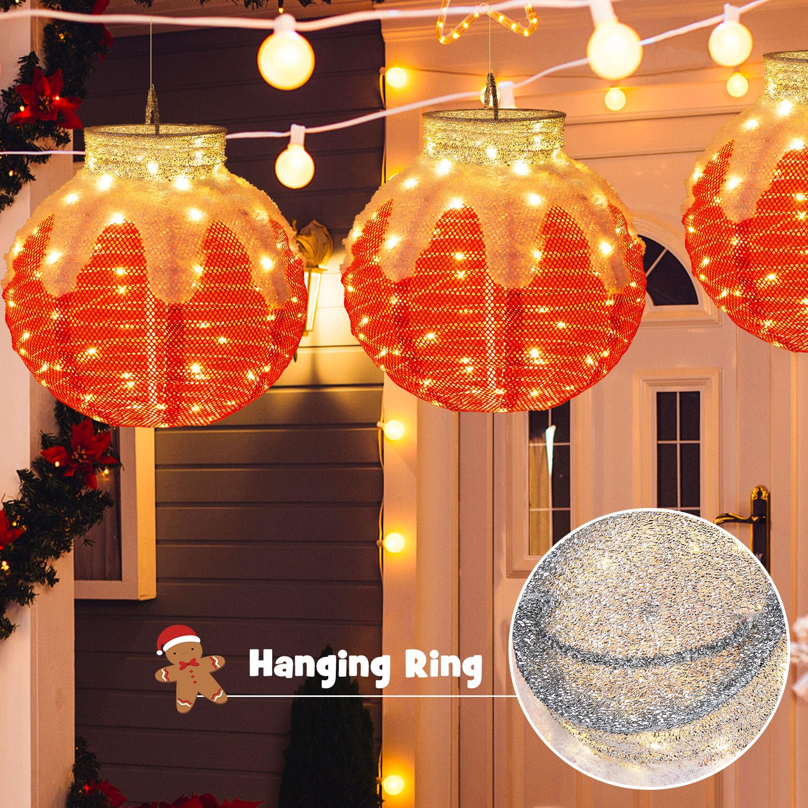 Goplus Indoor Outdoor Christmas Decoration, Pop-Up Christmas Ball Ornament with 80 LED Lights and Timer, - Image 8
