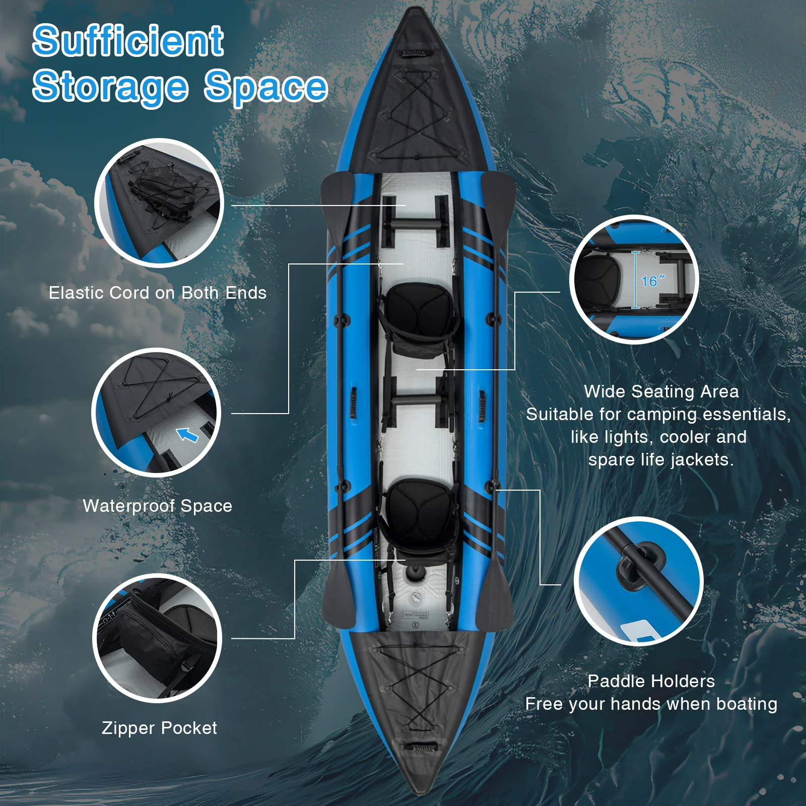 Goplus 12.5 ft Inflatable Tandem Kayak | 1-2 Person Canoe | 507 lbs Capacity | Includes All Accessories & Carry Bag - Image 6