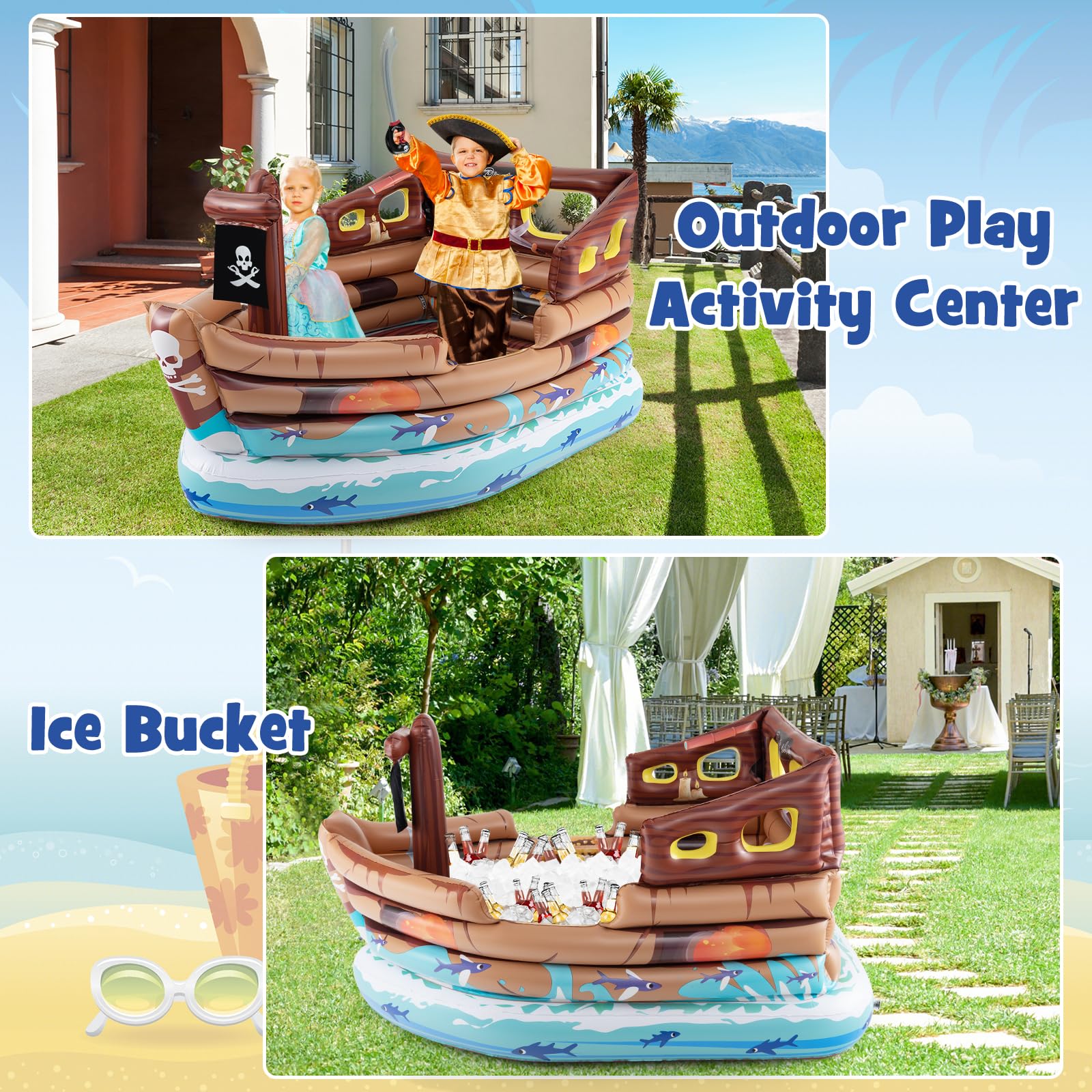 Goplus Inflatable Pirate Ship, Blow up Playscape with Built in Motor - Image 2