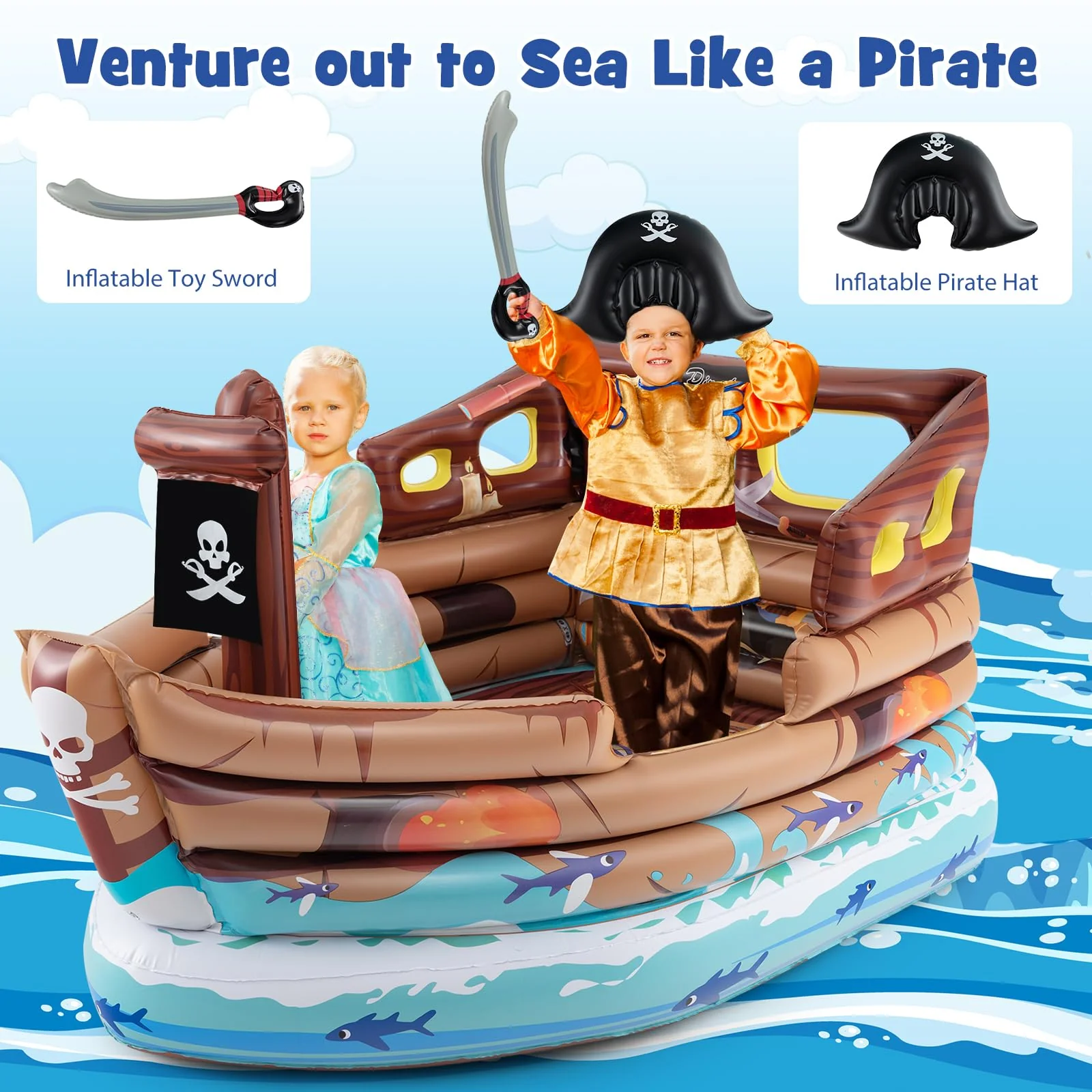 Goplus Inflatable Pirate Ship, Blow up Playscape with Built in Motor - Image 6