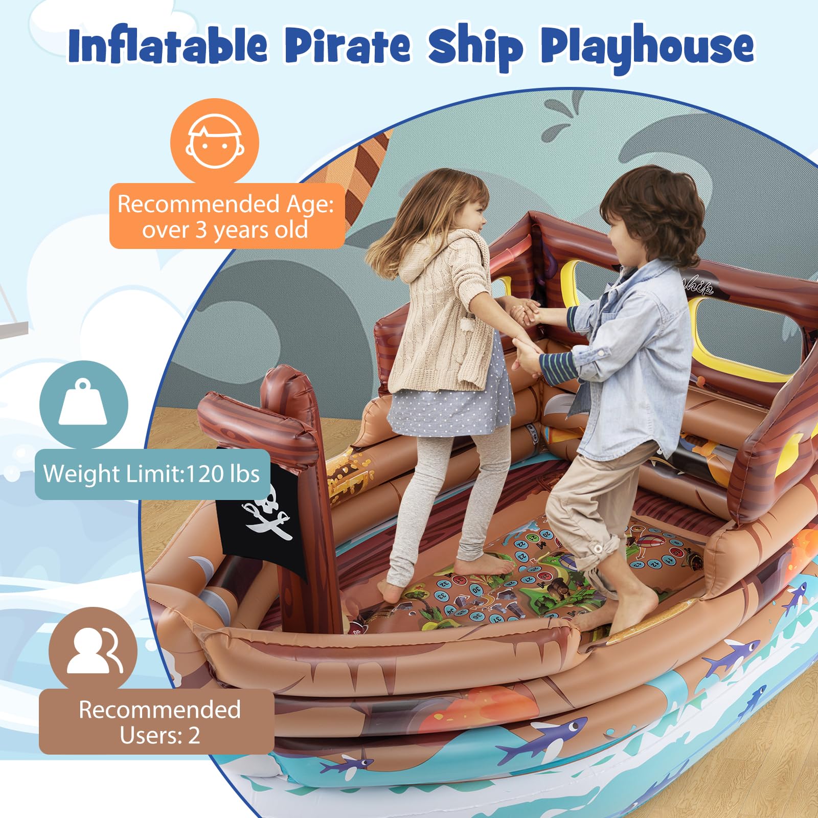 Goplus Inflatable Pirate Ship, Blow up Playscape with Built in Motor - Image 8