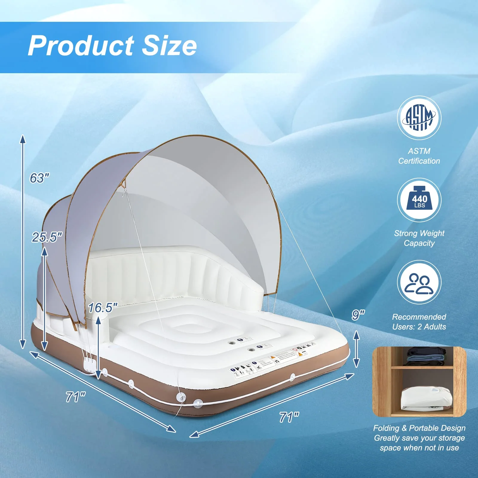 Goplus Inflatable Pool Float with Canopy, 71" x 71" Floating Lounge Island w/UPF50+ Retractable Removable Canopy - Image 8