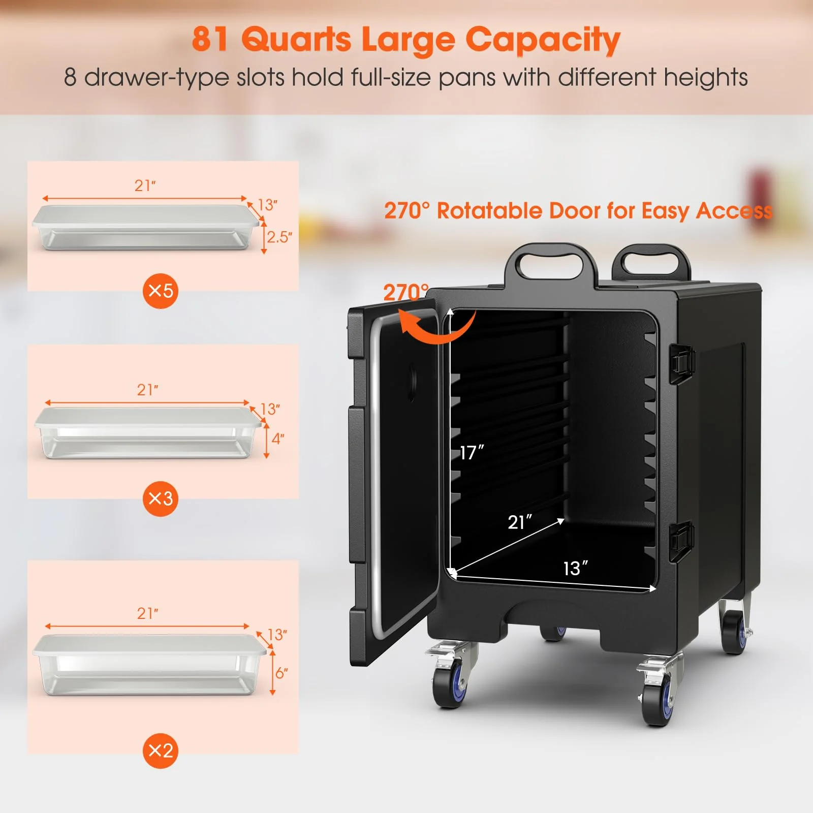 Goplus Insulated Food Pan Carrier for 5 Full-size Pans - Image 4