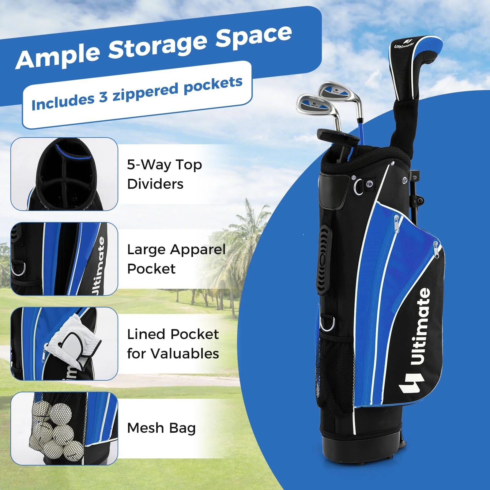 Goplus Junior Complete Golf Clubs Set for Kids, Right Hand Golf Clubs w/Stand Bag, Aged 11-13 - Image 6