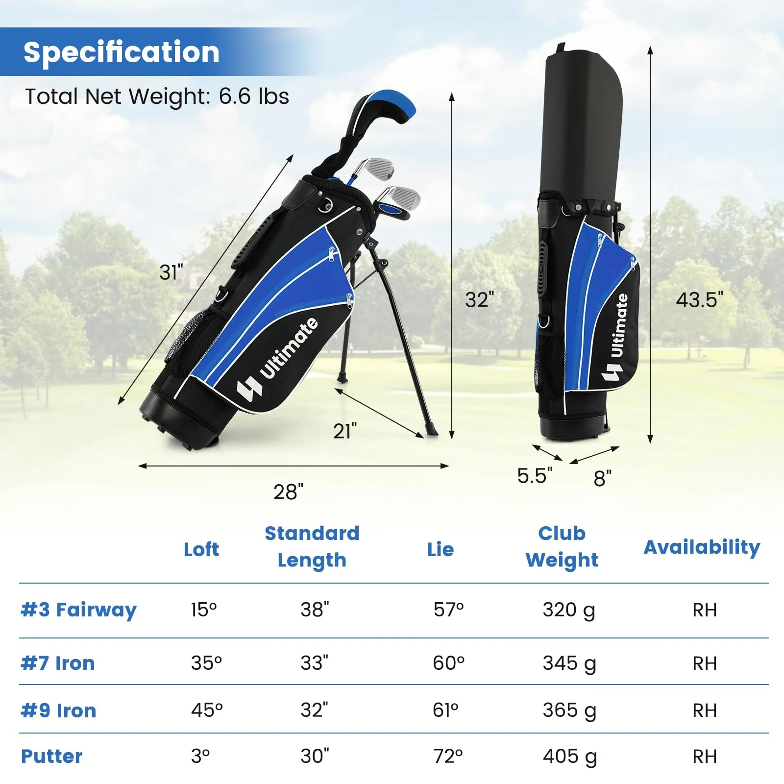 Goplus Junior Complete Golf Clubs Set for Kids, Right Hand Golf Clubs w/Stand Bag, Aged 11-13 - Image 7