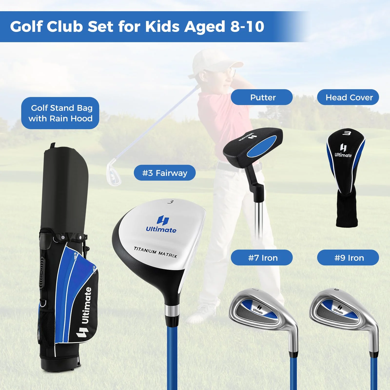 Goplus Junior Complete Golf Clubs Set for Kids, Right Hand Golf Clubs w/Stand Bag, Aged 8-10 - Image 2