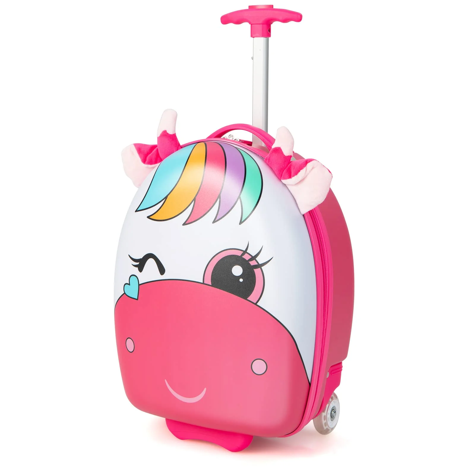 Goplus Kids Luggage, 16" Carry on Cuitcase with LED Wheels, Waterproof Hard Shell, Lightweight Rolling Luggage for Travel