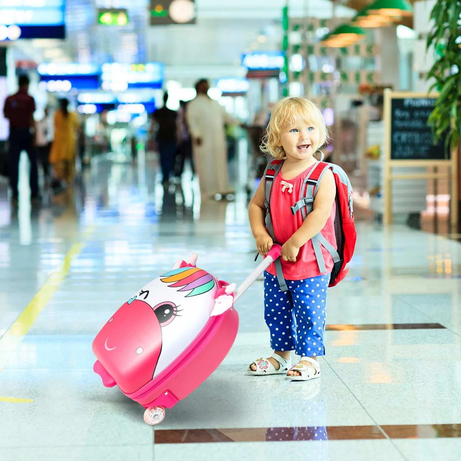 Goplus Kids Luggage, 16" Carry on Cuitcase with LED Wheels, Waterproof Hard Shell, Lightweight Rolling Luggage for Travel - Image 2