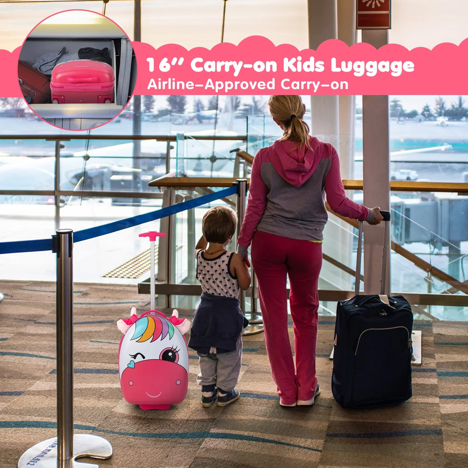 Goplus Kids Luggage, 16" Carry on Cuitcase with LED Wheels, Waterproof Hard Shell, Lightweight Rolling Luggage for Travel - Image 3