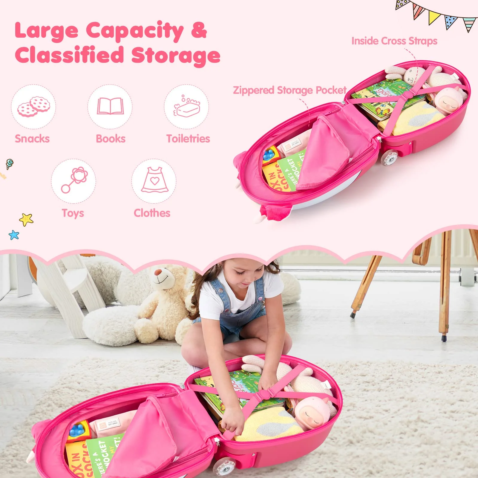 Goplus Kids Luggage, 16" Carry on Cuitcase with LED Wheels, Waterproof Hard Shell, Lightweight Rolling Luggage for Travel - Image 6