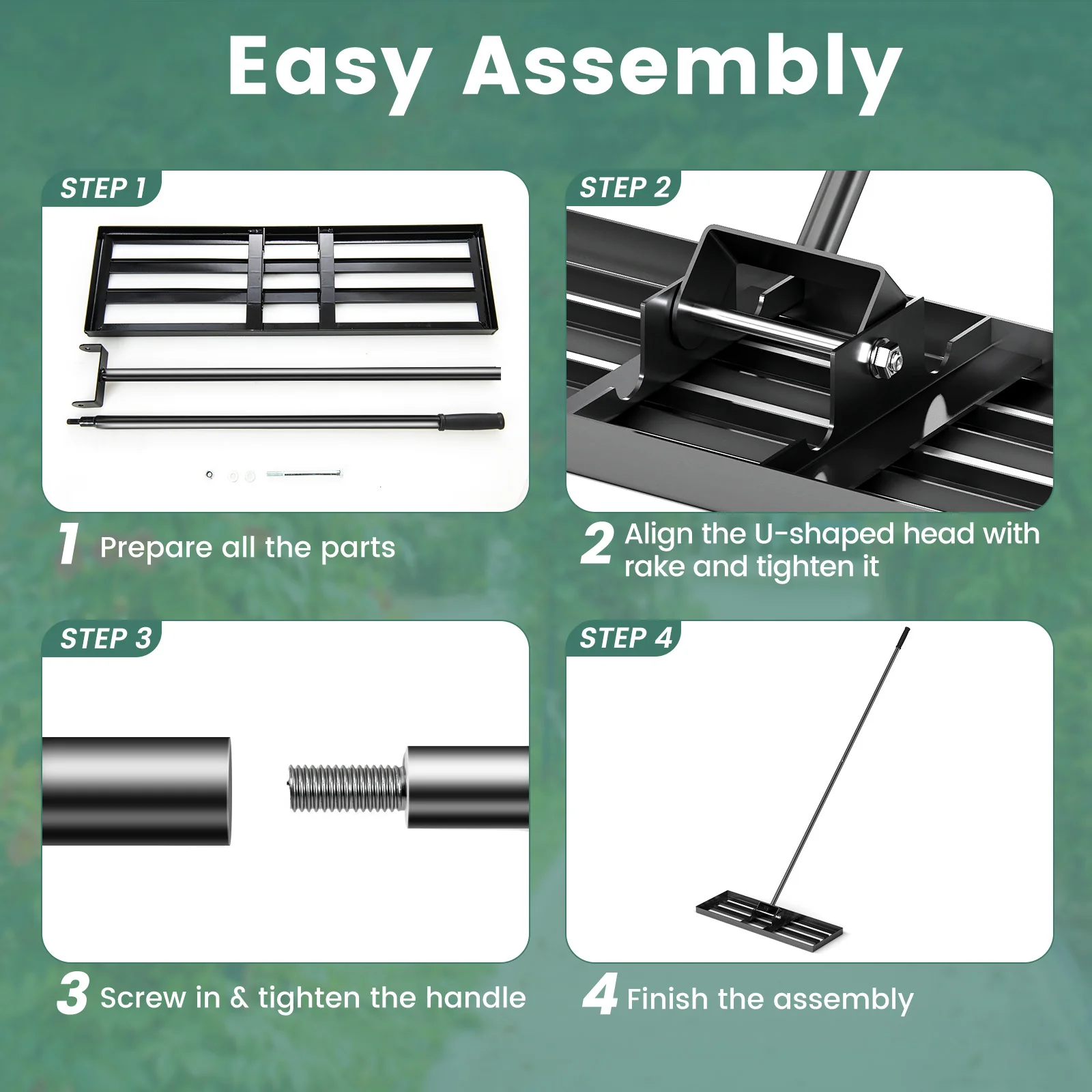 Goplus Lawn Leveling Rake, Heavy Duty Level Lawn Tool w/ Ergonomic Handle for Soil - Image 17