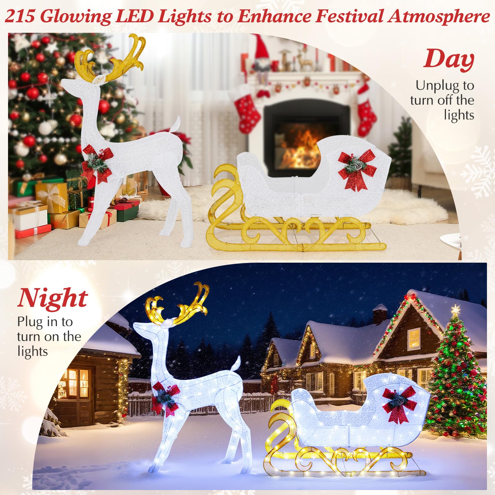 Goplus Lighted Christmas Reindeer and Sleigh w/ 215 LED Lights - Image 4