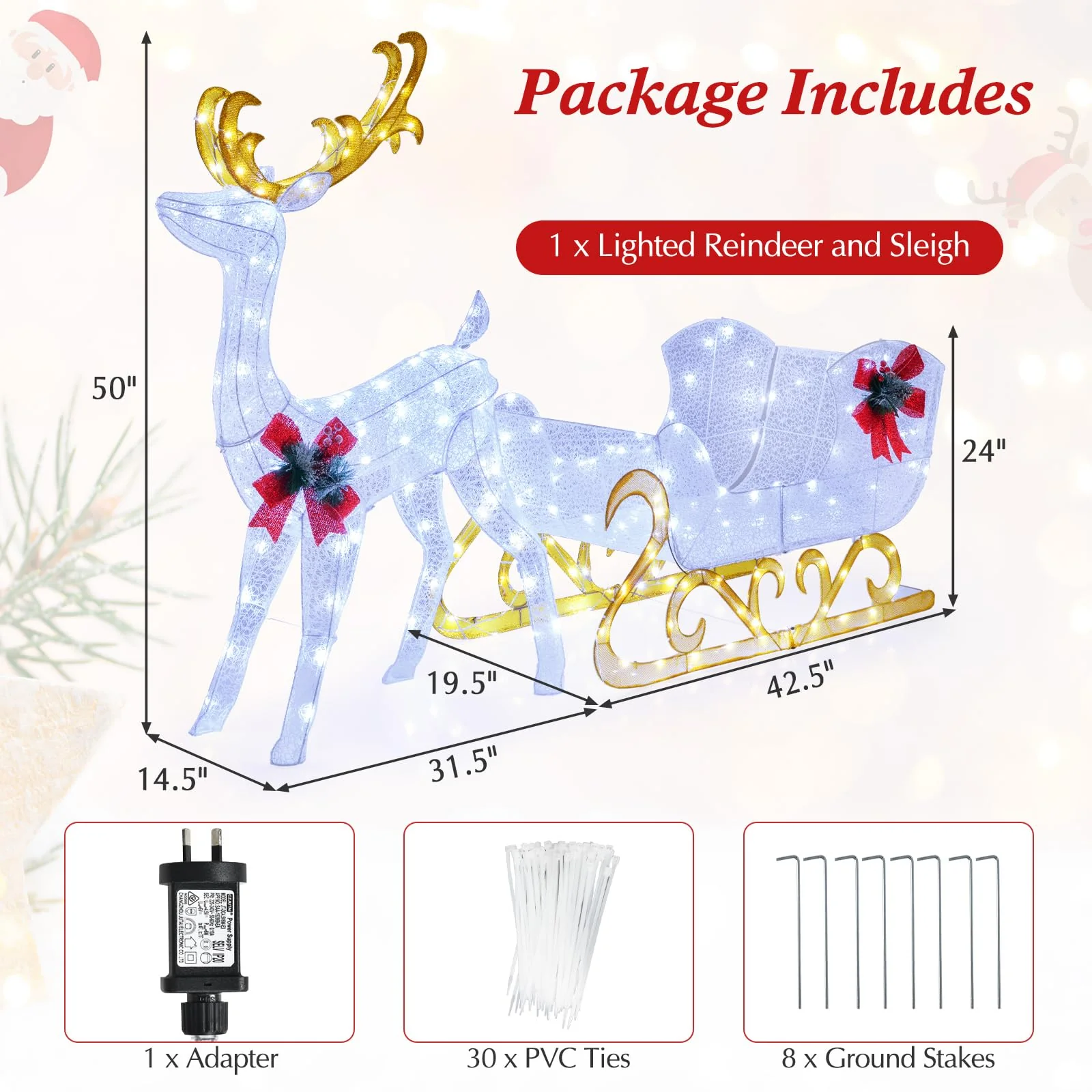 Goplus Lighted Christmas Reindeer and Sleigh w/ 215 LED Lights - Image 9
