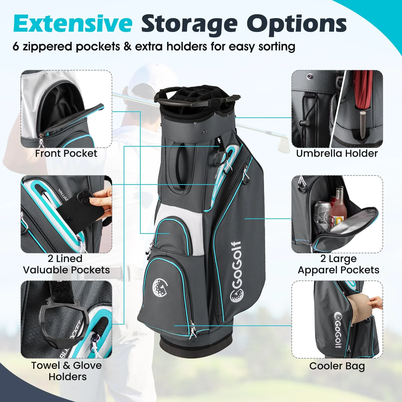 Goplus Lightweight Portable Golf Bag with 14-Way Divider Top for Men Women - Image 3