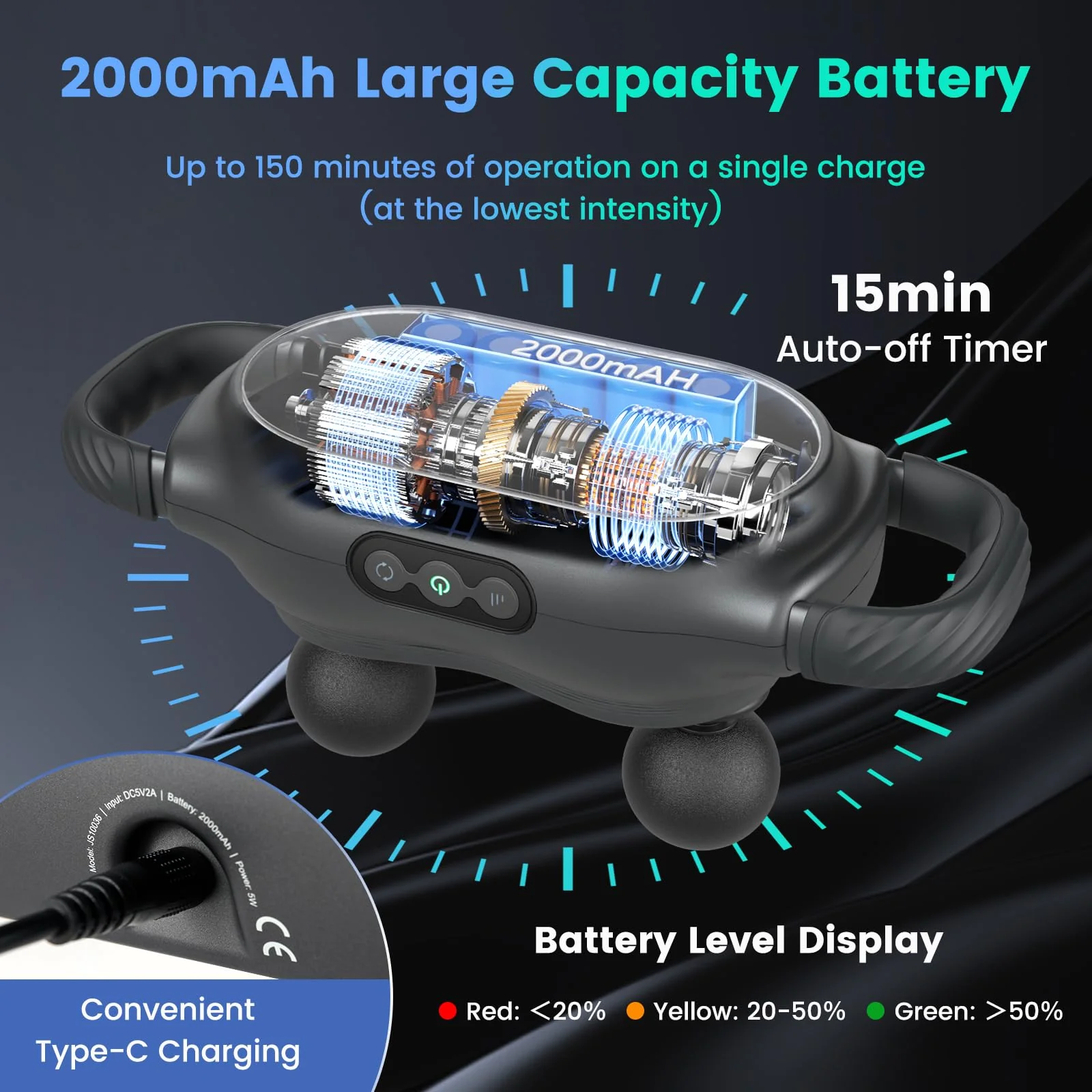 Goplus Massage Gun Deep Tissue, Multipurpose Electric Massager w/3 Switchable Massage Heads - Image 3