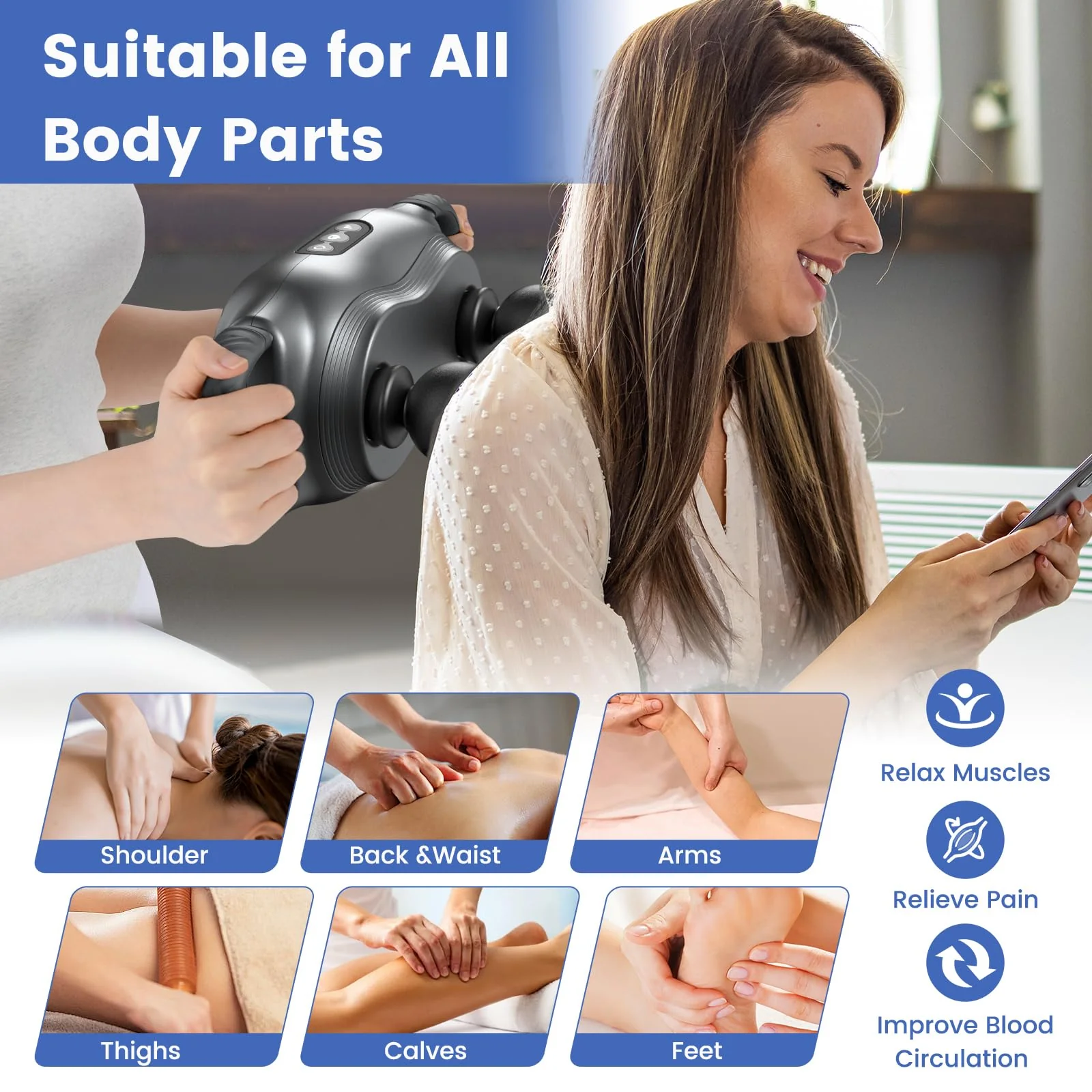 Goplus Massage Gun Deep Tissue, Multipurpose Electric Massager w/3 Switchable Massage Heads - Image 4