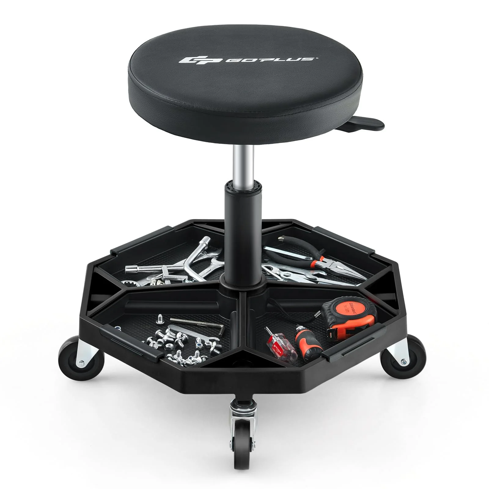 Goplus Mechanic Stool, Rolling Garage Chair with 16”-22” Adjustable Height, Removable Magnetic Tool Tray - Image 10