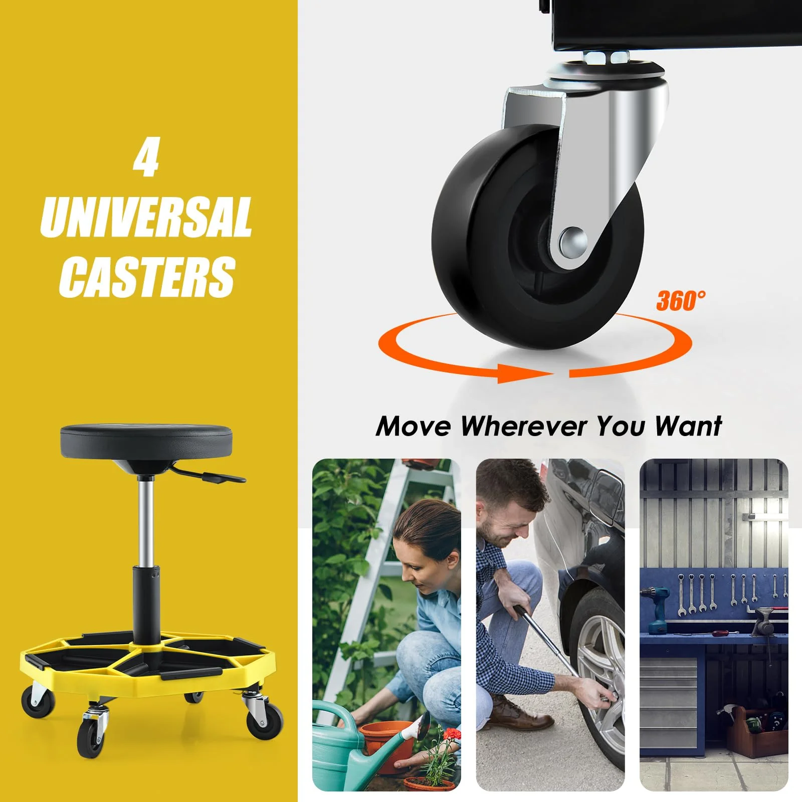 Goplus Mechanic Stool, Rolling Garage Chair with 16”-22” Adjustable Height, Removable Magnetic Tool Tray - Image 8