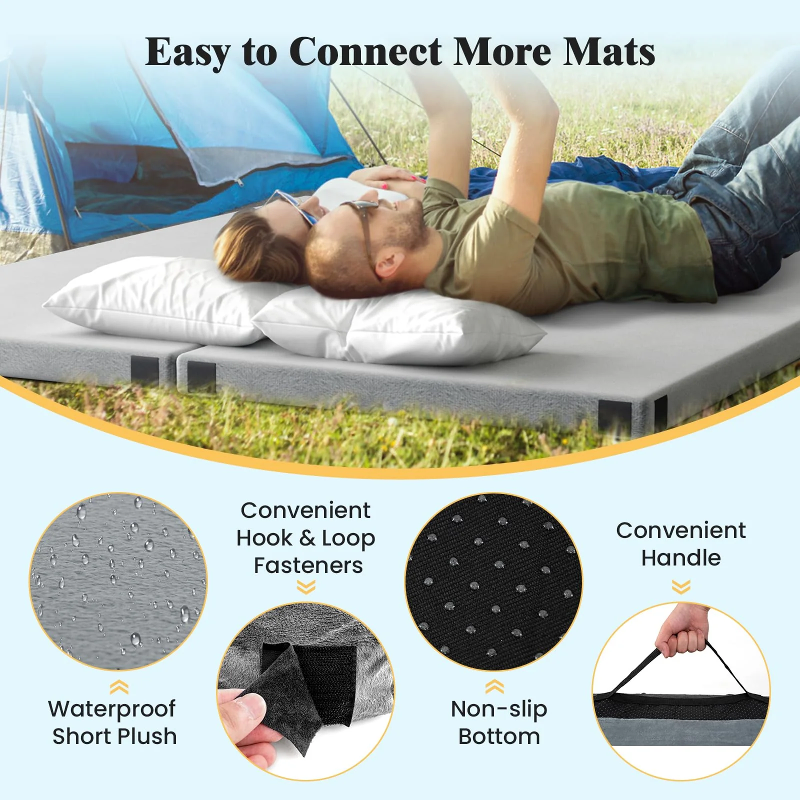 Goplus Memory Foam Camping Mattress, Portable Roll up Sleeping Pad w/Anti-Slip Bottom, Travel BagSingle, Larged, 74" x 30.5" - Image 6