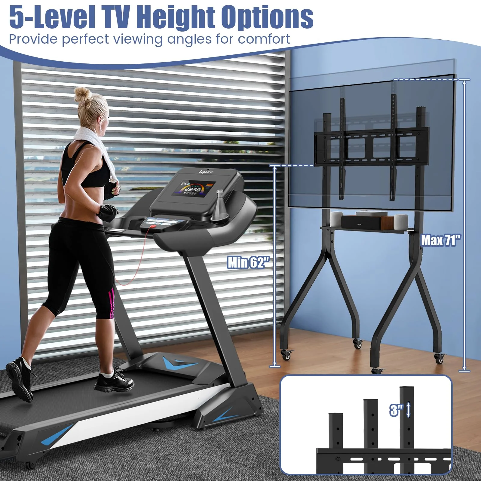 Goplus Mobile TV Stand, Rolling TV Cart for 43”-100” Flat/Curved Screens up to 110 lbs, Max VESA 600 X 400 mm, Black - Image 4