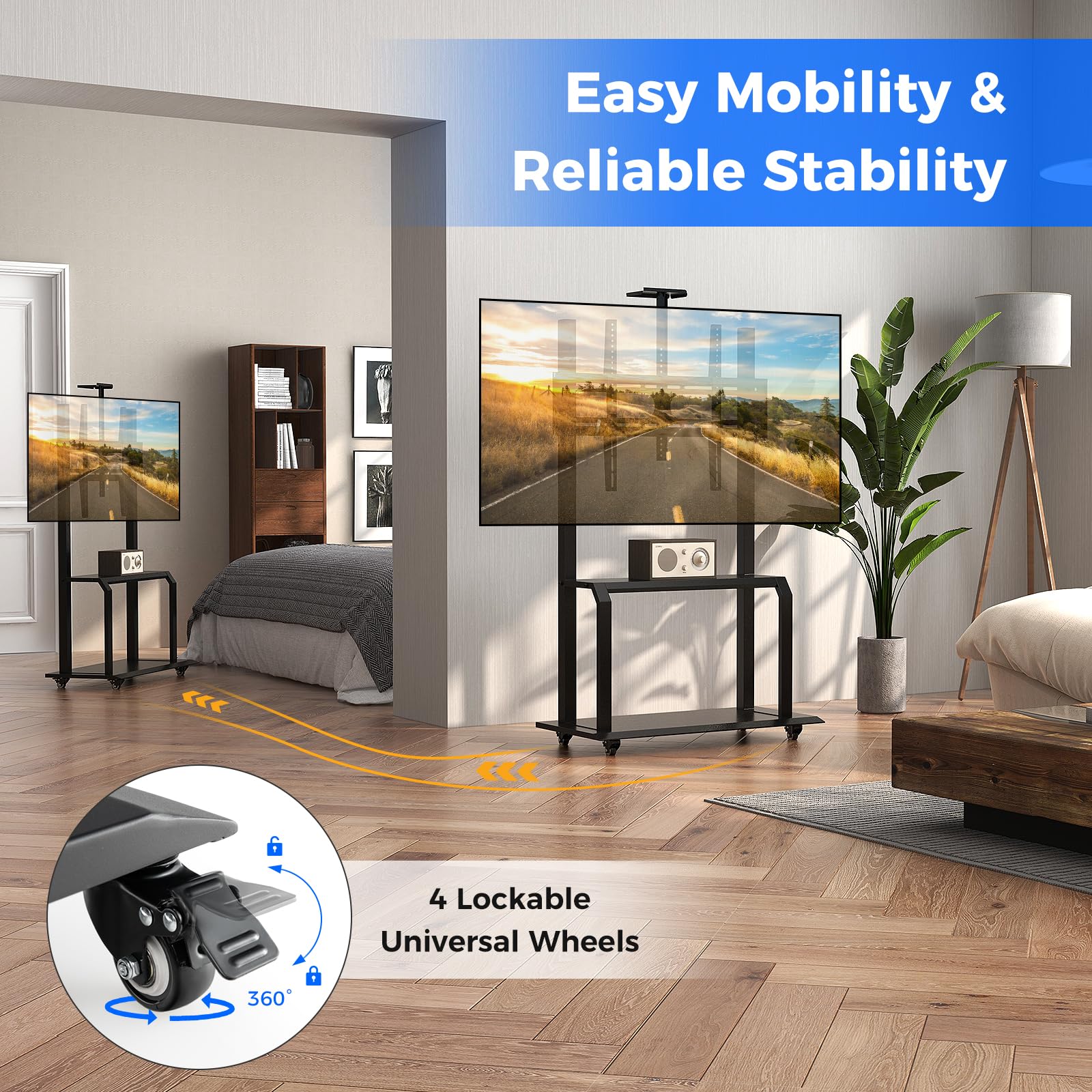 Goplus Mobile TV Stand, Rolling TV Cart with Camera Shelf & AV Shelves - Image 5