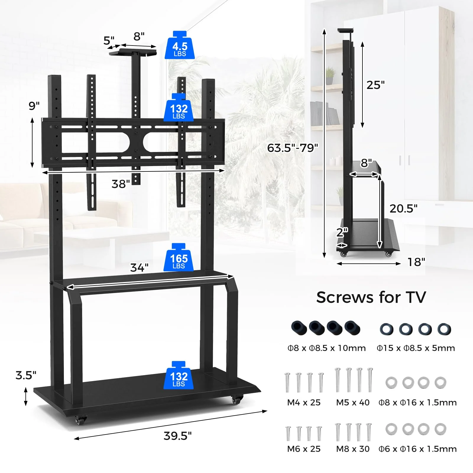 Goplus Mobile TV Stand, Rolling TV Cart with Camera Shelf & AV Shelves - Image 7