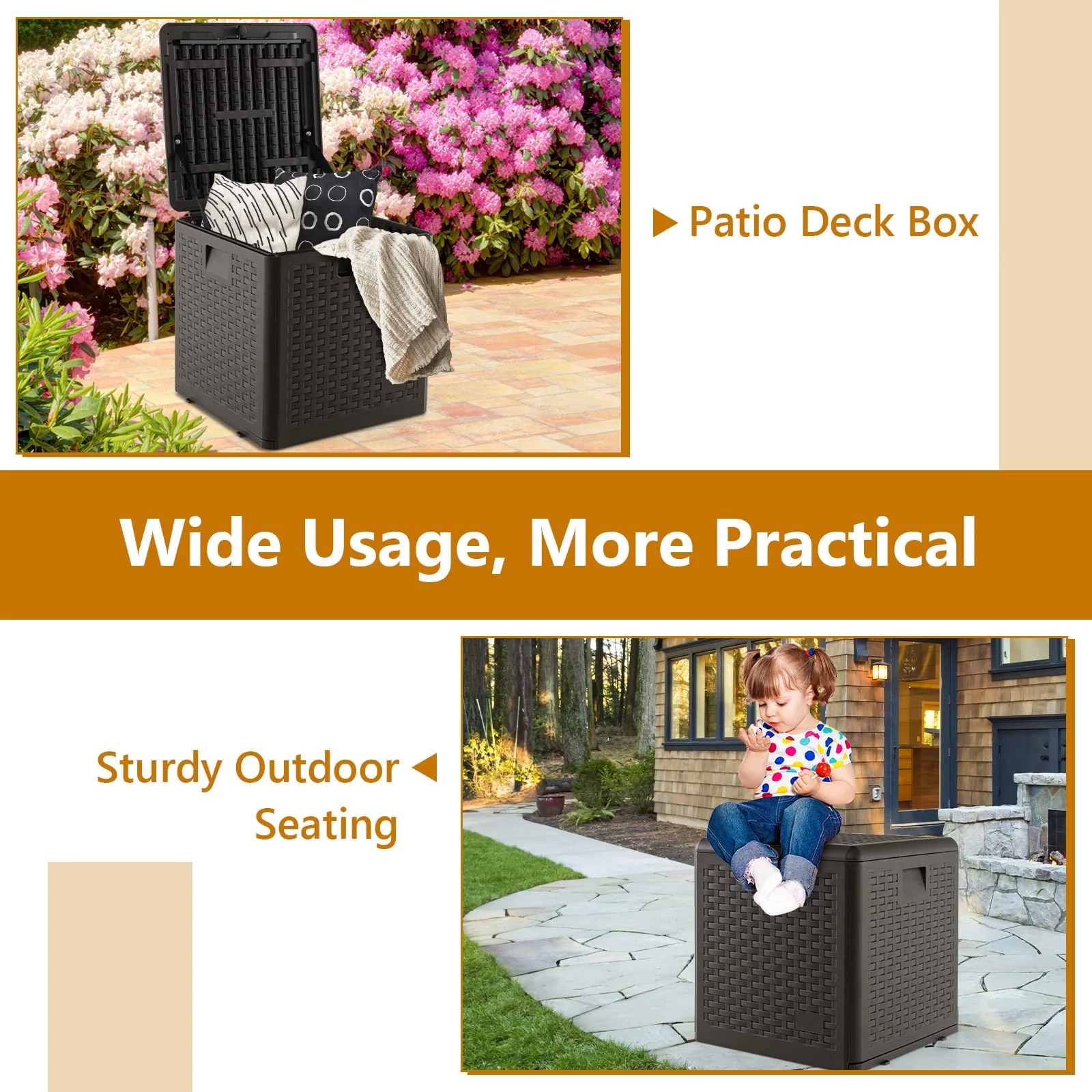 Goplus Outdoor Storage Box, 31 73 100 Gallon Waterproof Resin Patio Storage Box with Lockable Lid, Side Handle for Pillows, Cushions - Image 5