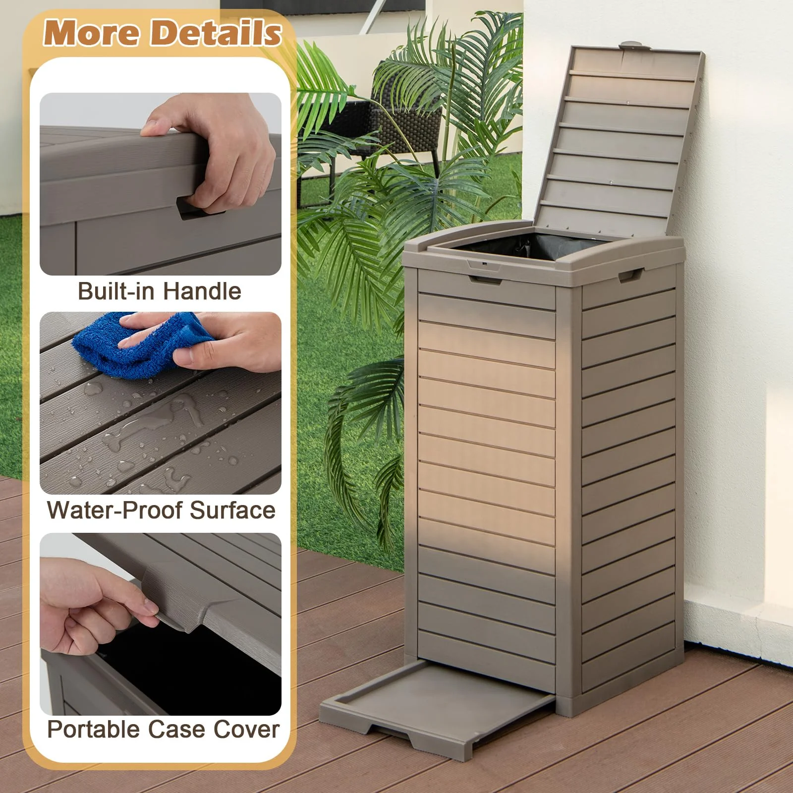 Goplus Outdoor Trash Can with Lid, 31 Gallon Large Outdoor Trash Bin & Pull-Out Liquid Drawer - Image 8