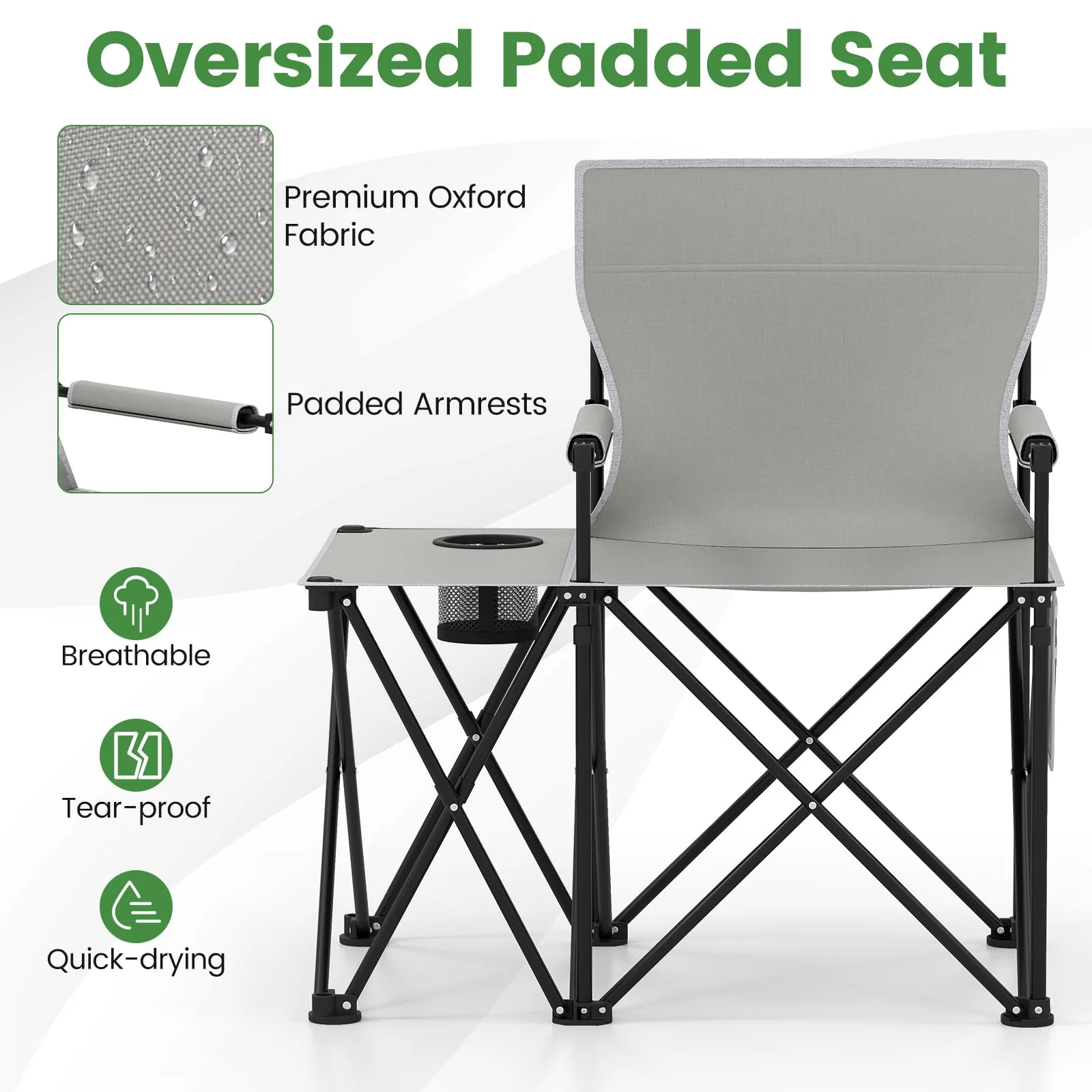 Goplus Oversized Camping Chair with Side Table, Folding Heavy-Duty Picnic Chair w/ 2 Storage Pockets - Image 6