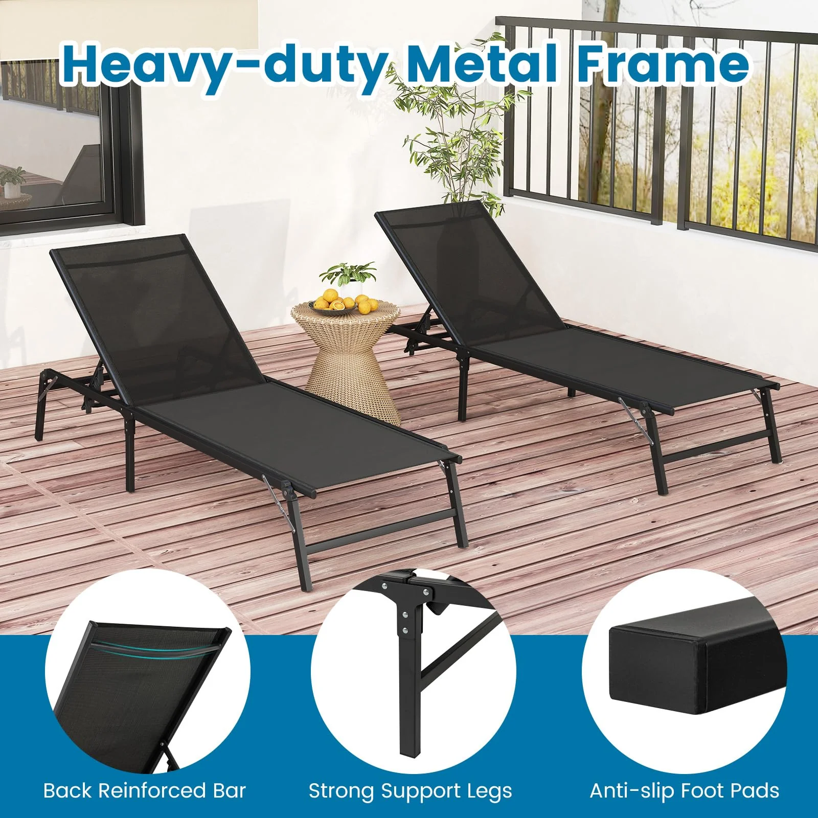 Goplus Patio Chaise Lounge Chairs with 5-position Adjustable Backrest - Image 5