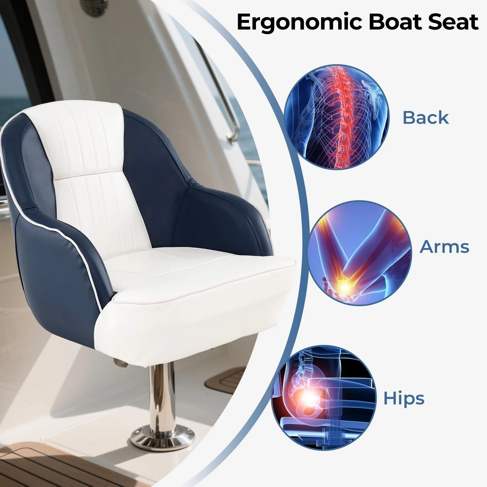 Goplus Pontoon Boat Seat with Thick Cushioned Seat | Ergonomic Cabin Caption Chair - Image 5