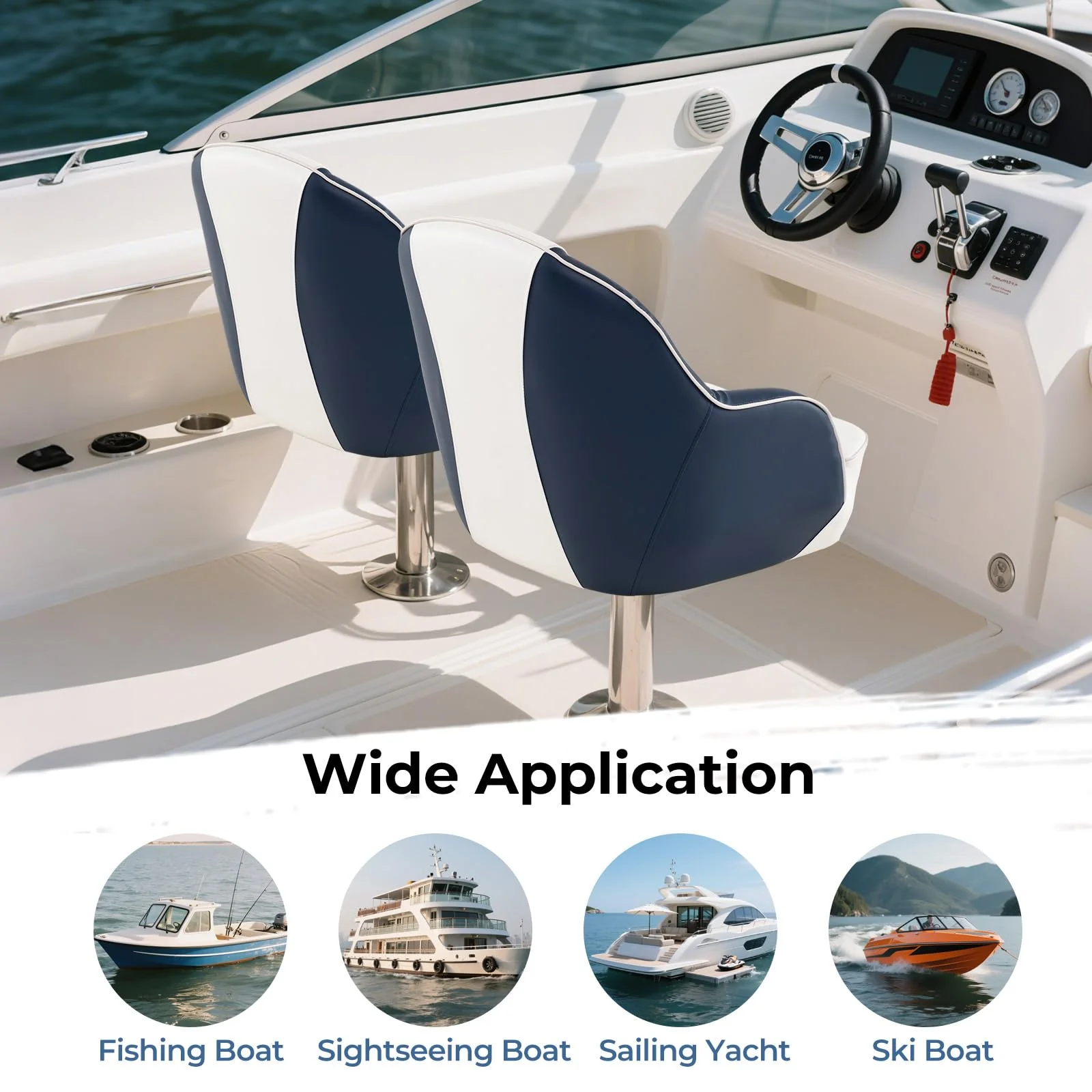Goplus Pontoon Boat Seat with Thick Cushioned Seat | Ergonomic Cabin Caption Chair - Image 7