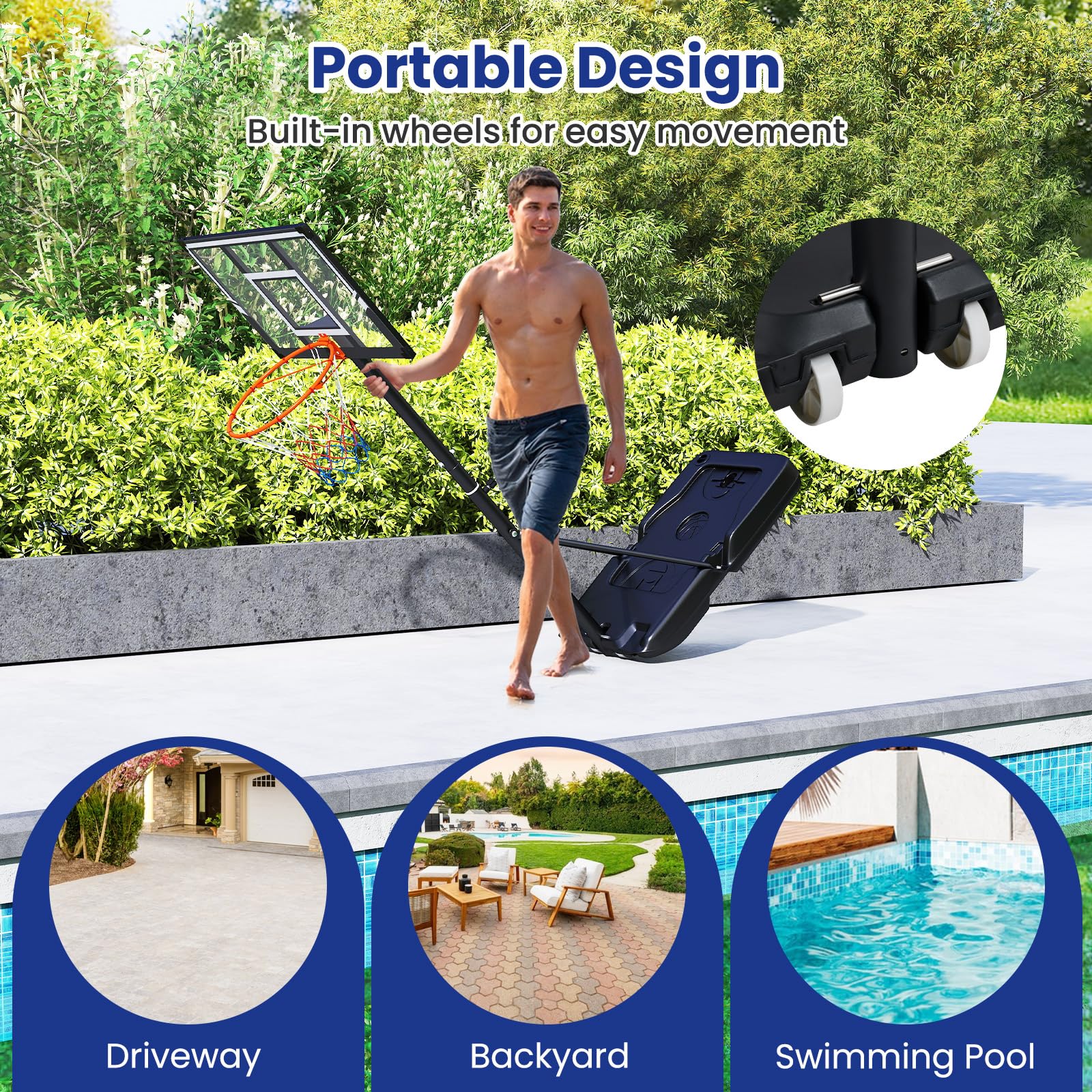 Goplus Portable 3.3-10FT Adjustable Basketball Goal System w/Shatterproof PC Backboard - Image 7