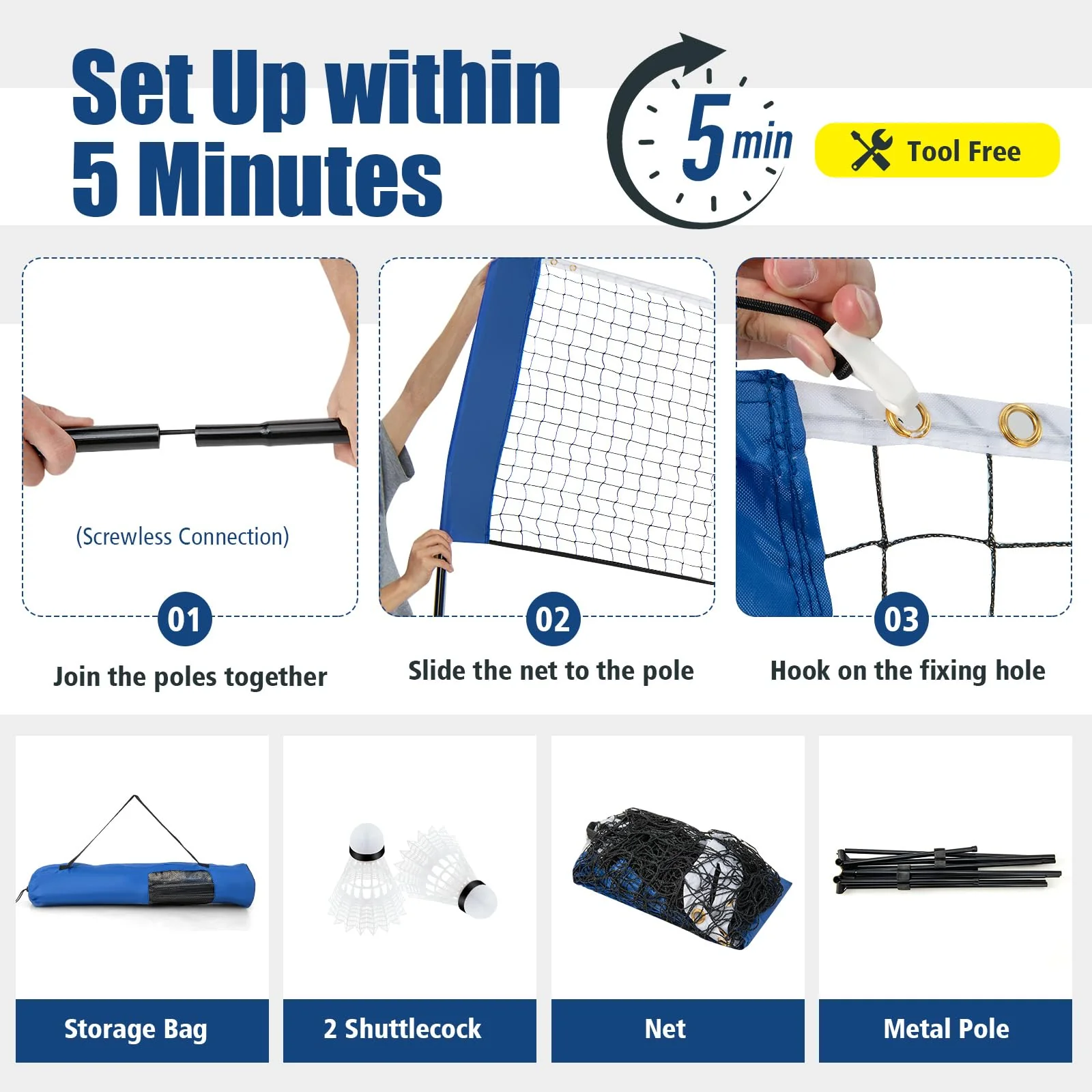 Goplus Portable Badminton Net Set, 14FT Volleyball Pickleball Net - Image 3
