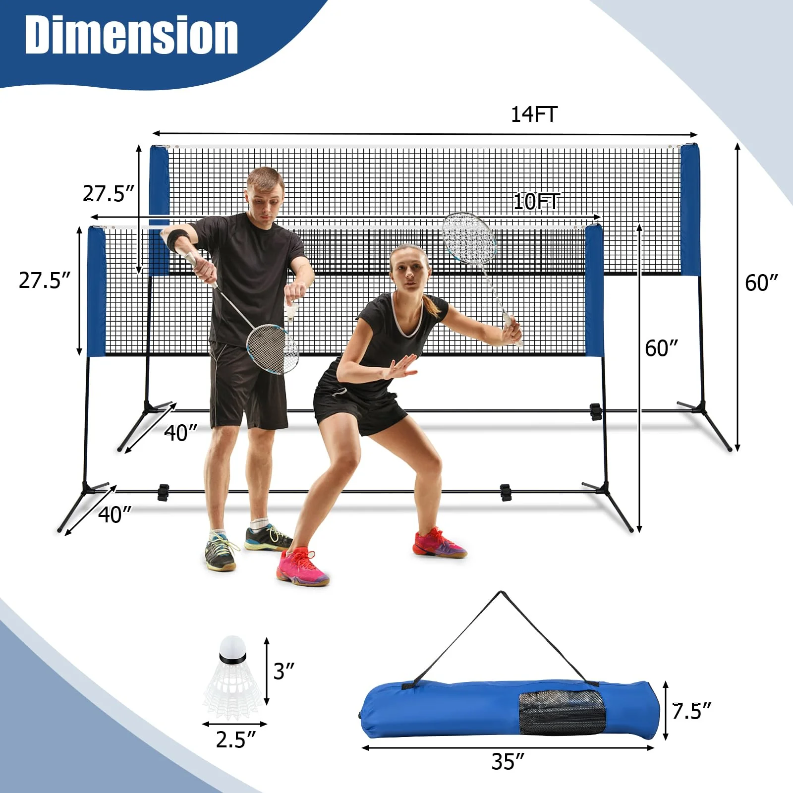 Goplus Portable Badminton Net Set, 14FT Volleyball Pickleball Net - Image 7