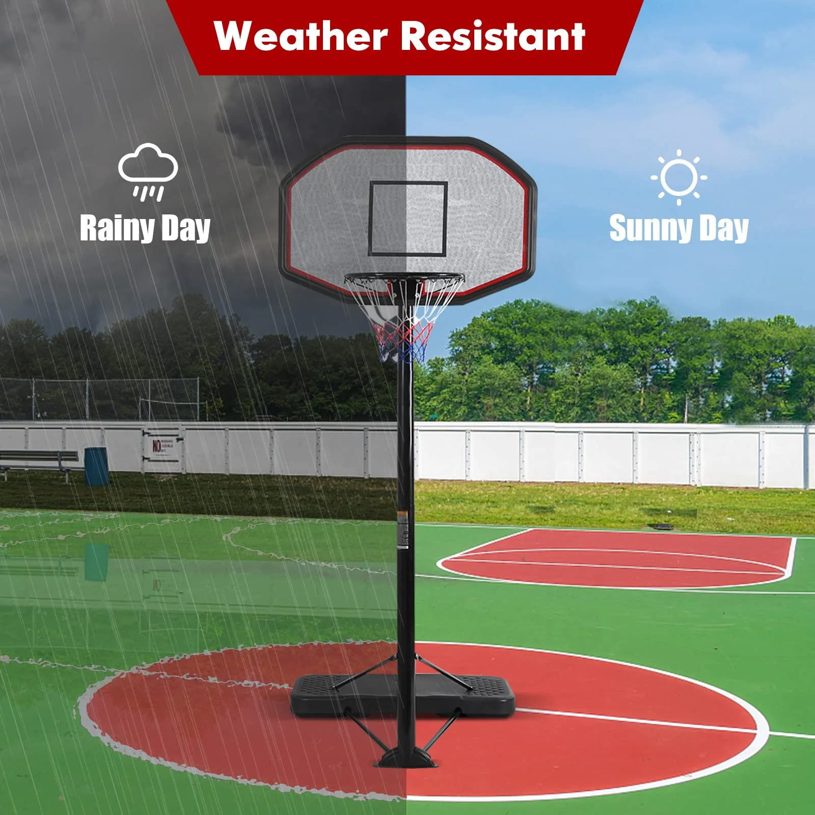 Goplus Portable Basketball Hoop Outdoor, 6.5FT- 10FT Height Adjustable Basketball Stand with Wheels - Image 4