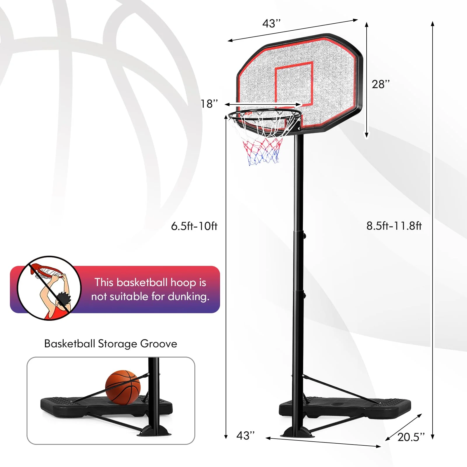 Goplus Portable Basketball Hoop Outdoor, 6.5FT- 10FT Height Adjustable Basketball Stand with Wheels - Image 7