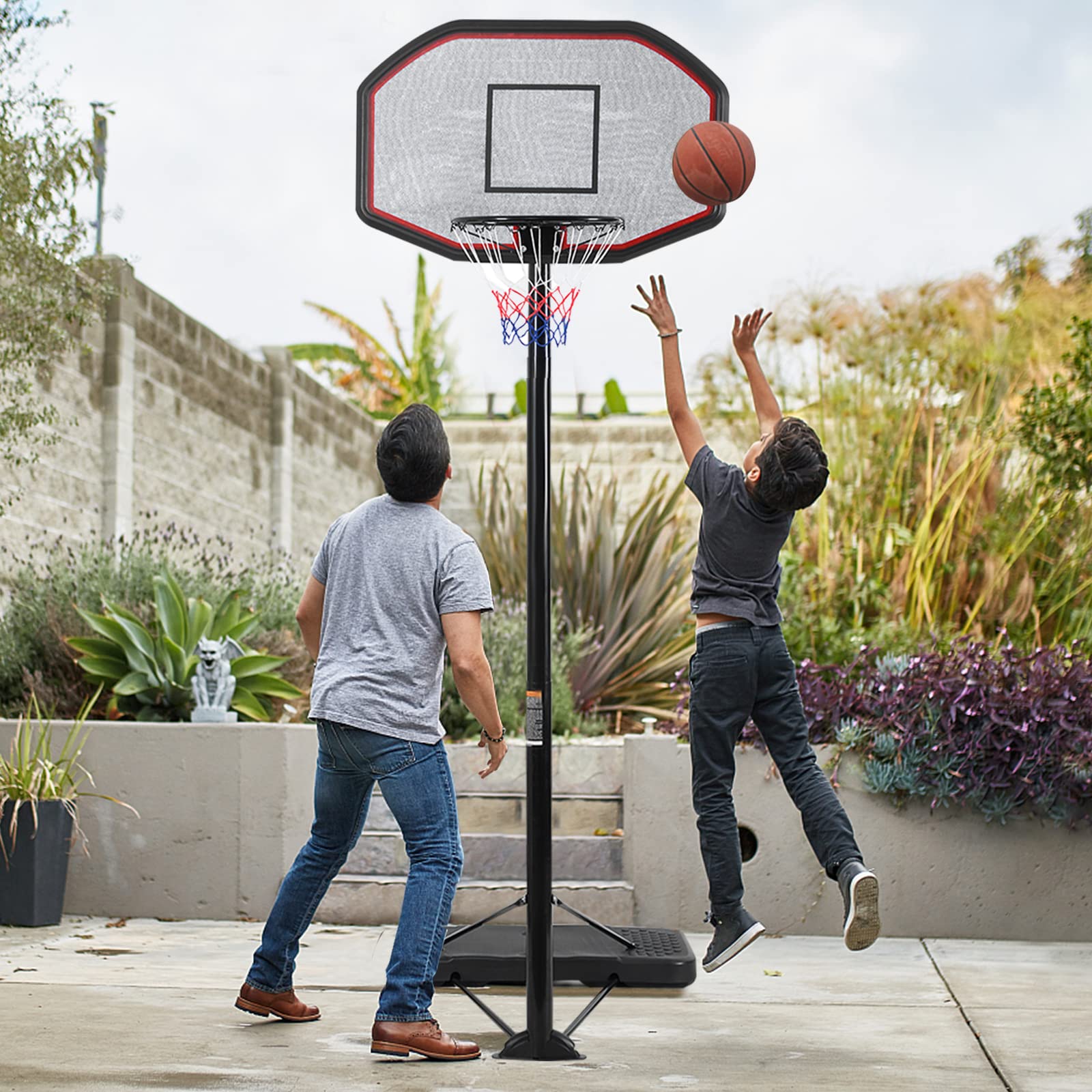 Goplus Portable Basketball Hoop Outdoor, 6.5FT- 10FT Height Adjustable Basketball Stand with Wheels - Image 9