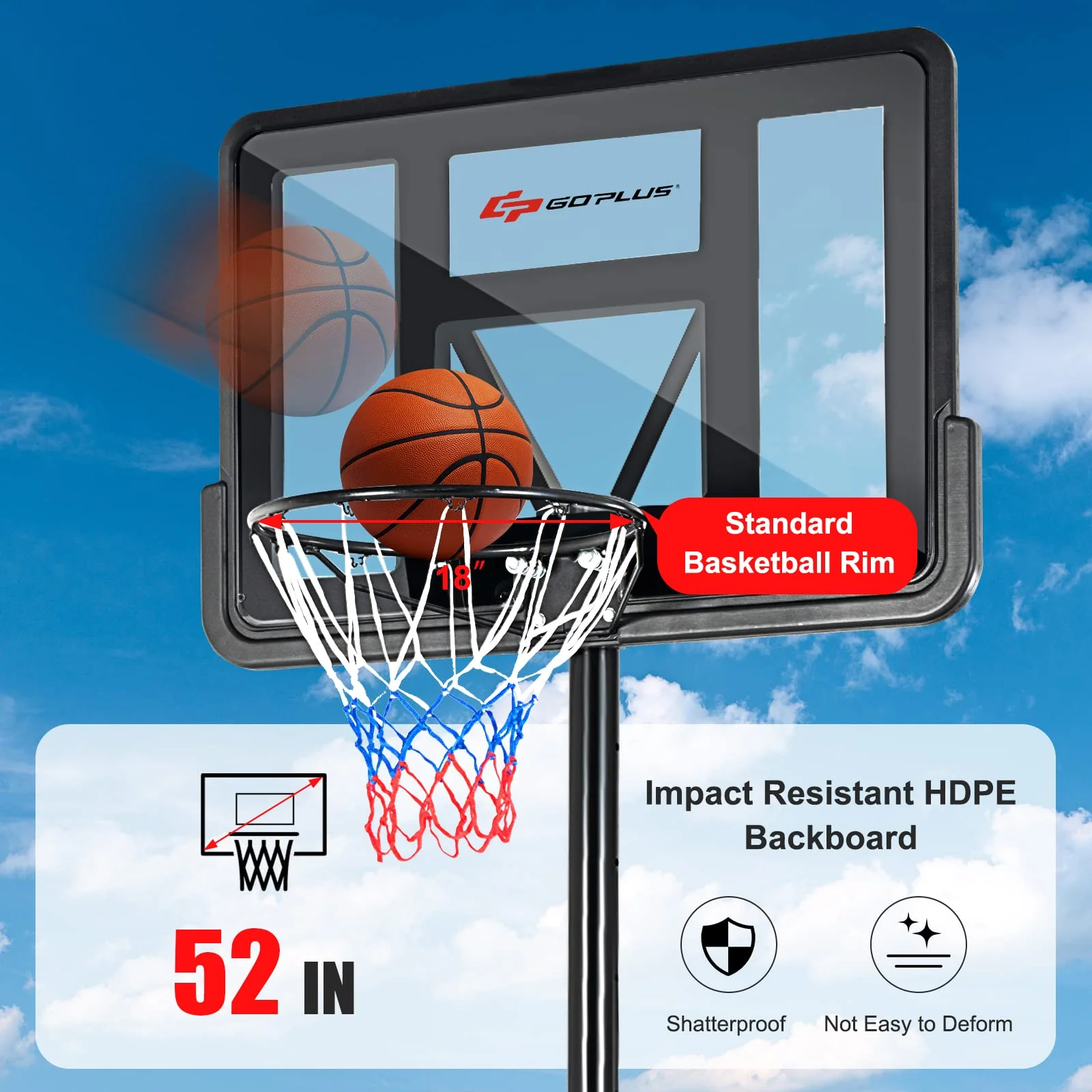 Goplus Portable Basketball Hoop Outdoor, 4.5FT-10FT Height Adjustable Basketball Goal System - Image 4