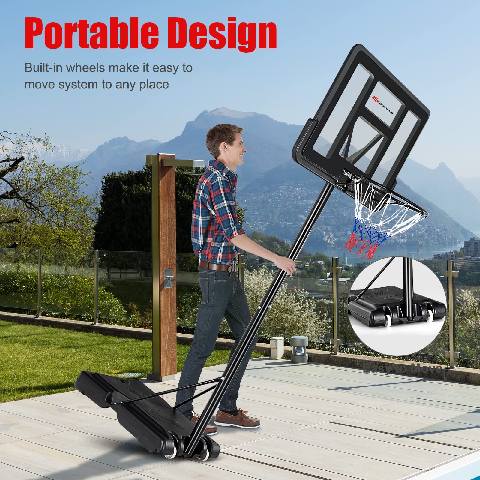 Goplus Portable Basketball Hoop Outdoor, 4.5FT-10FT Height Adjustable Basketball Goal System - Image 8