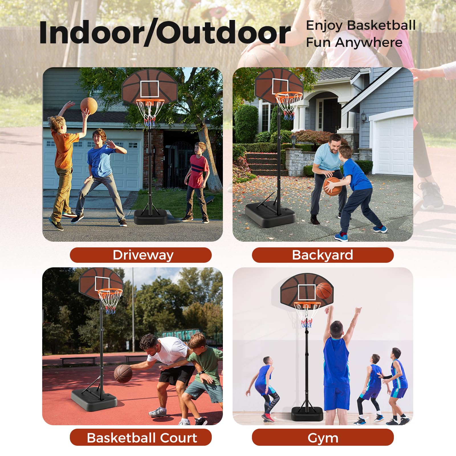 Goplus Portable Basketball Hoop Outdoor, 5.6-6.5 FT Height Adjustable Basketball Goal System with Shatterproof Backboard - Image 8