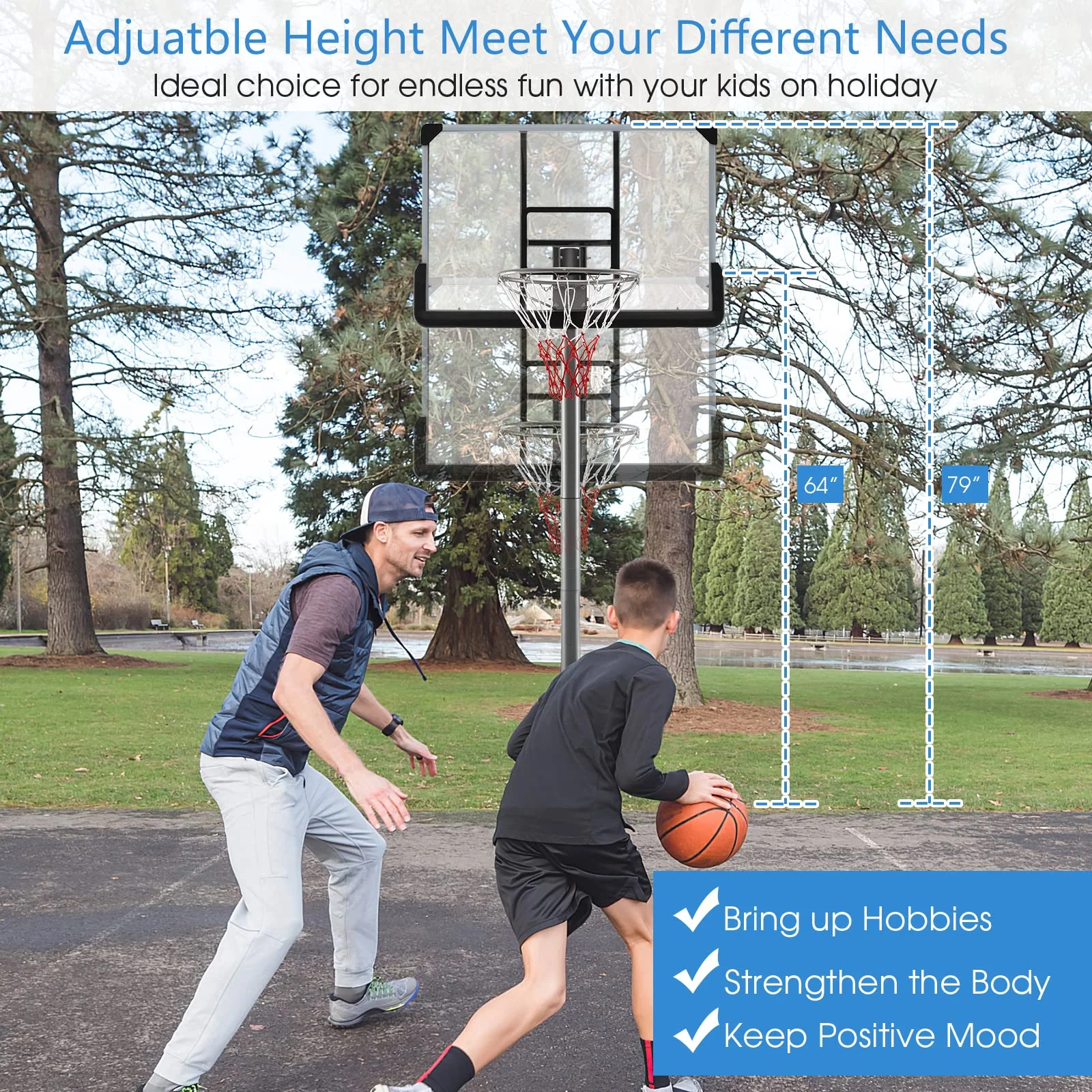 Goplus Portable Basketball Hoop Outdoor, 64"-79" Poolside Basketball Goal Height Adjustable - Image 4