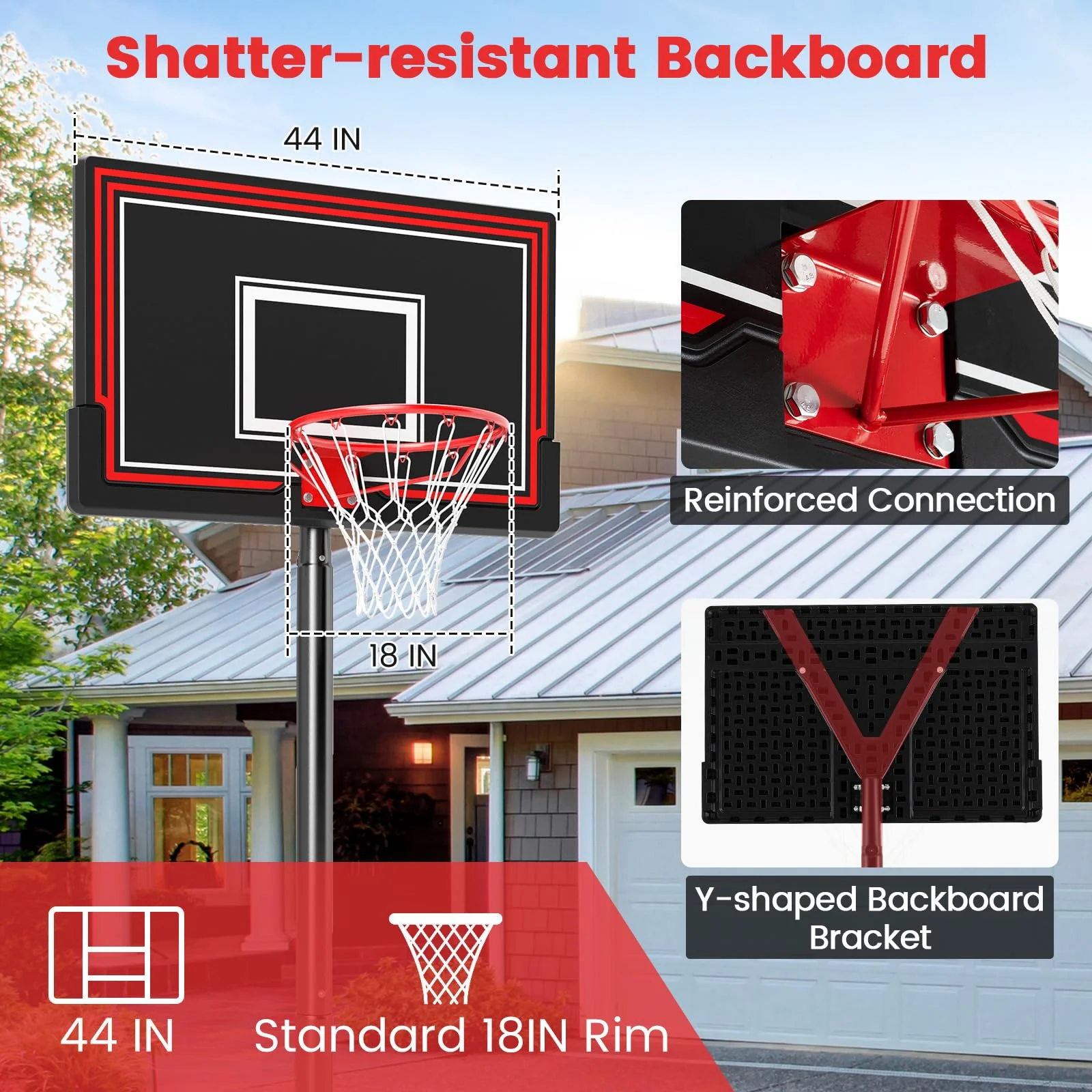 Goplus Portable Basketball Hoop Outdoor, 7.5-10 FT Height Adjustable Basketball Goal System with 44” Shatterproof Backboard - Image 4