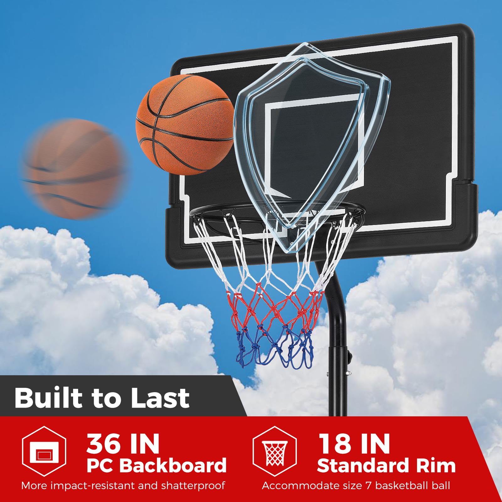 Goplus Portable Outdoor Basketball Hoop, 6.9-8.5 FT Adjustable Basketball Goal System w/Fillable Base - Image 4