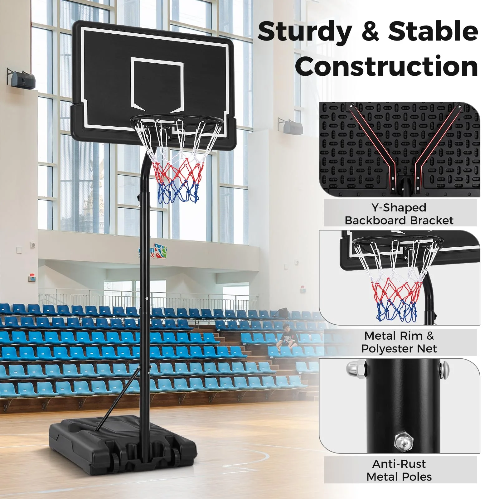 Goplus Portable Outdoor Basketball Hoop, 6.9-8.5 FT Adjustable Basketball Goal System w/Fillable Base - Image 5