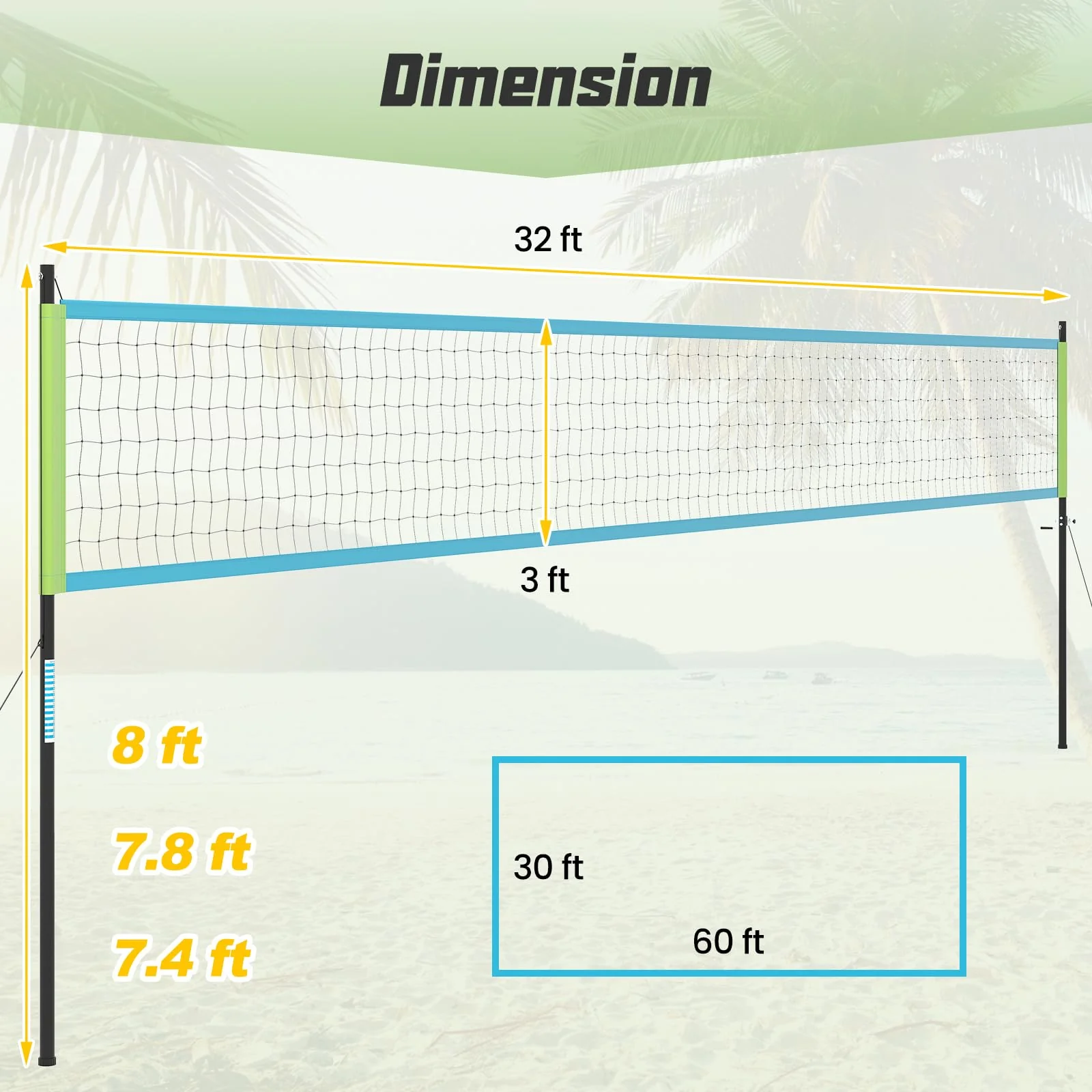 Goplus Portable Outdoor Volleyball Net w/Set Easy Setup Height Adjustable Poles - Image 6
