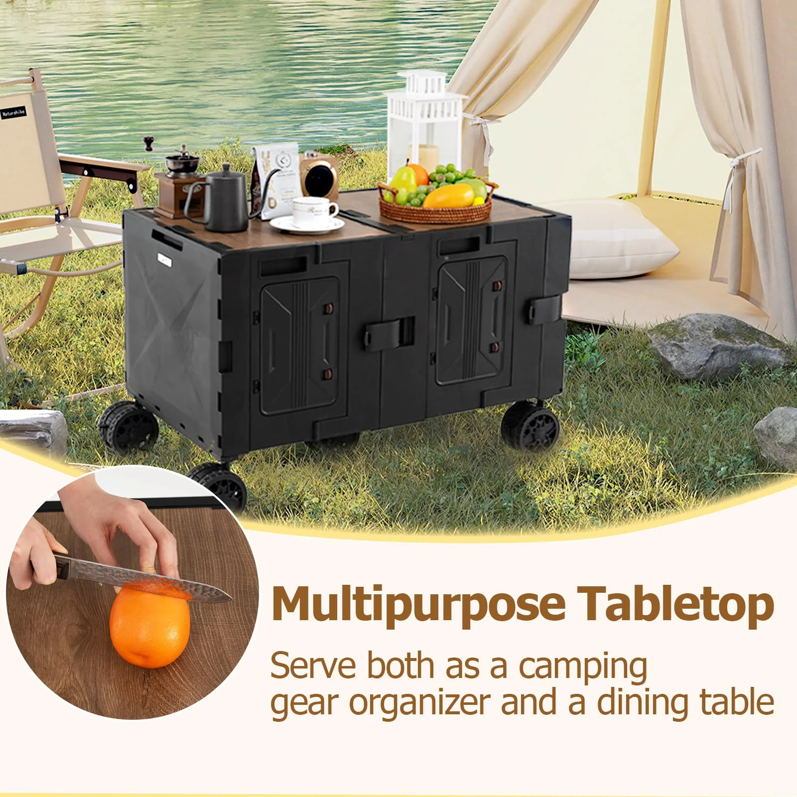 Goplus Portable Rolling Trolley Collapsible Cart for Grocery Shopping Camping & Travel - Image 2