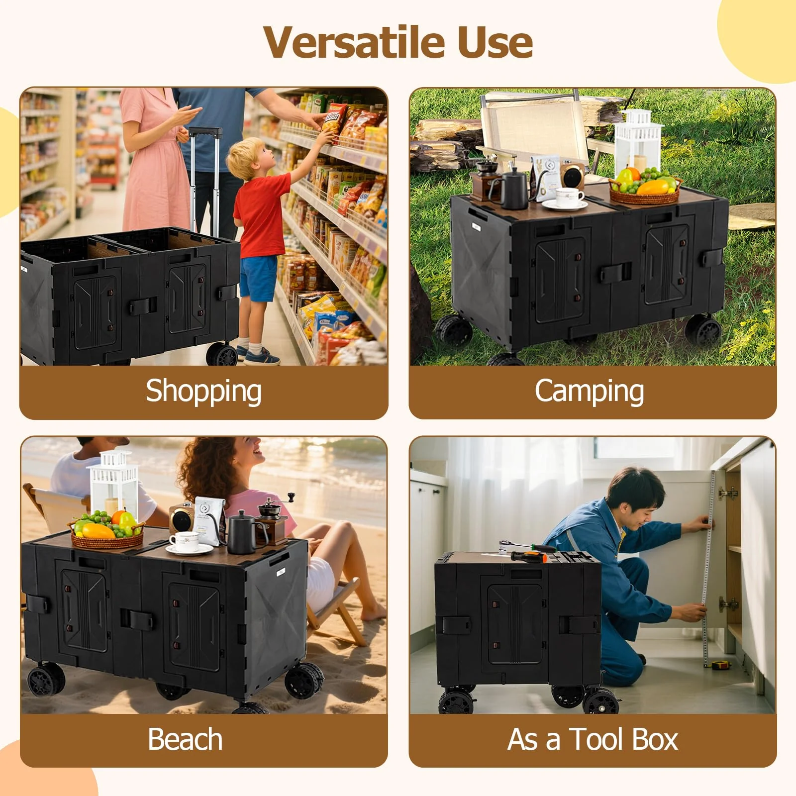 Goplus Portable Rolling Trolley Collapsible Cart for Grocery Shopping Camping & Travel - Image 3