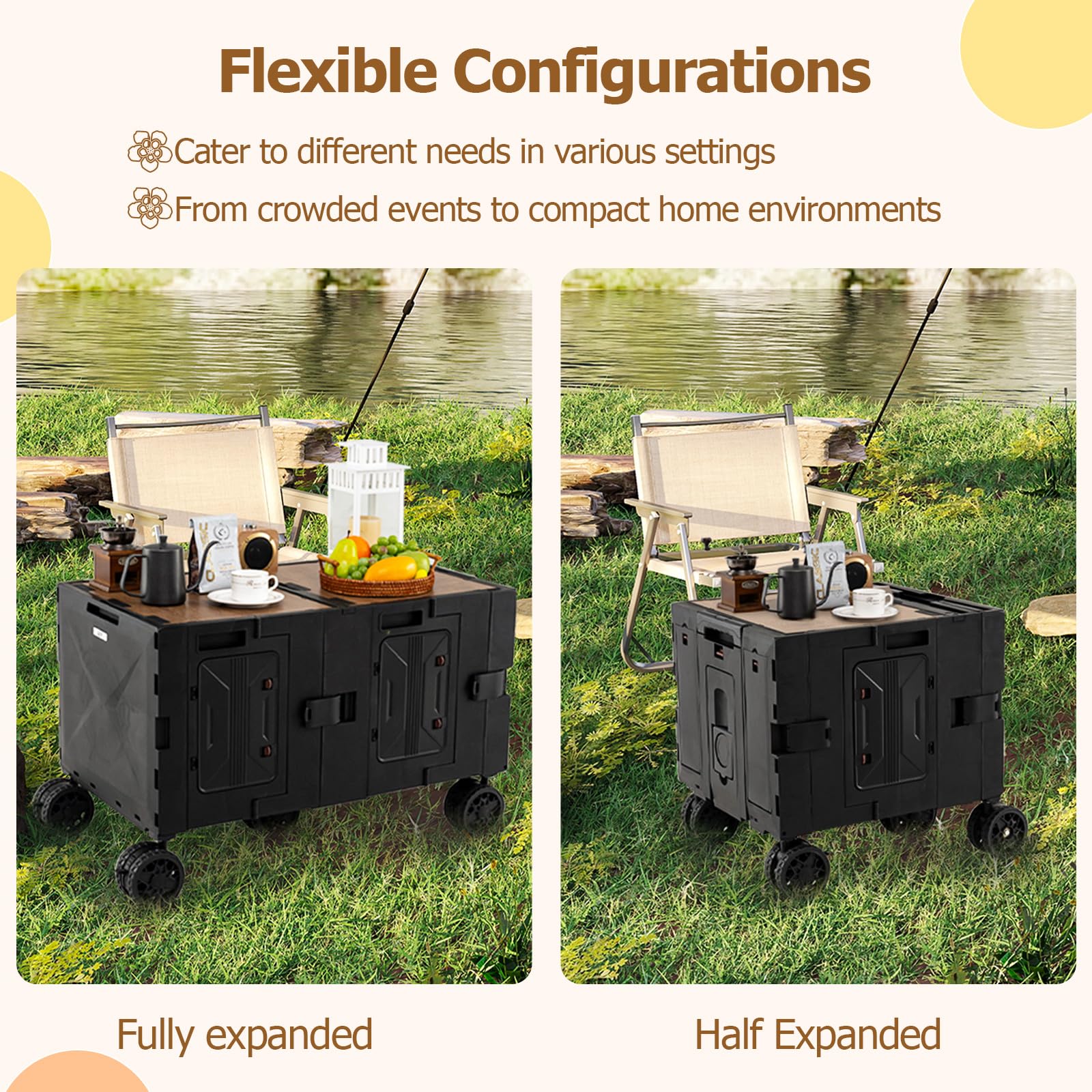 Goplus Portable Rolling Trolley Collapsible Cart for Grocery Shopping Camping & Travel - Image 4